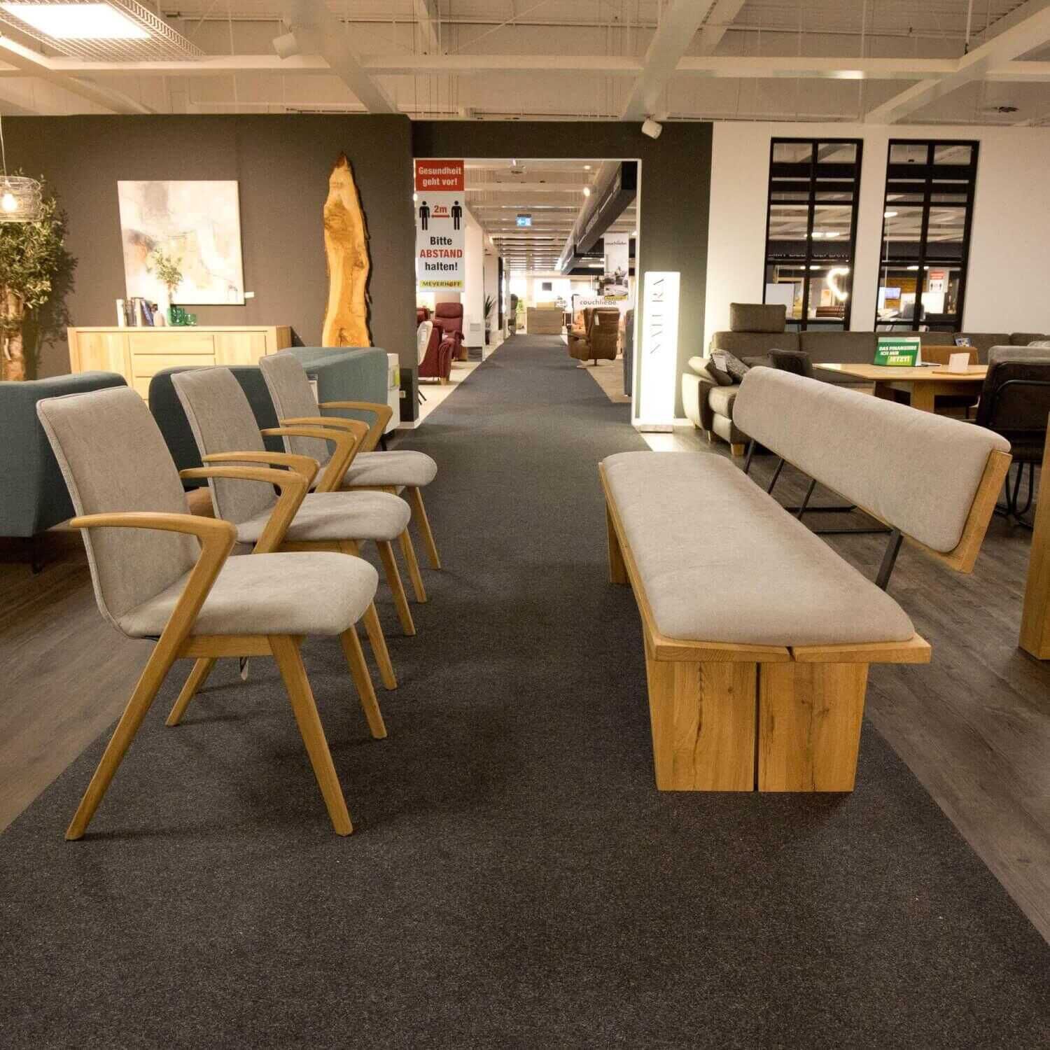 Venjakob - Stuhlgruppe Mit 1 Bank Und 3 Stühlen Stoff Beige Gestell Eiche Massiv Rustico Hell Geölt - 1