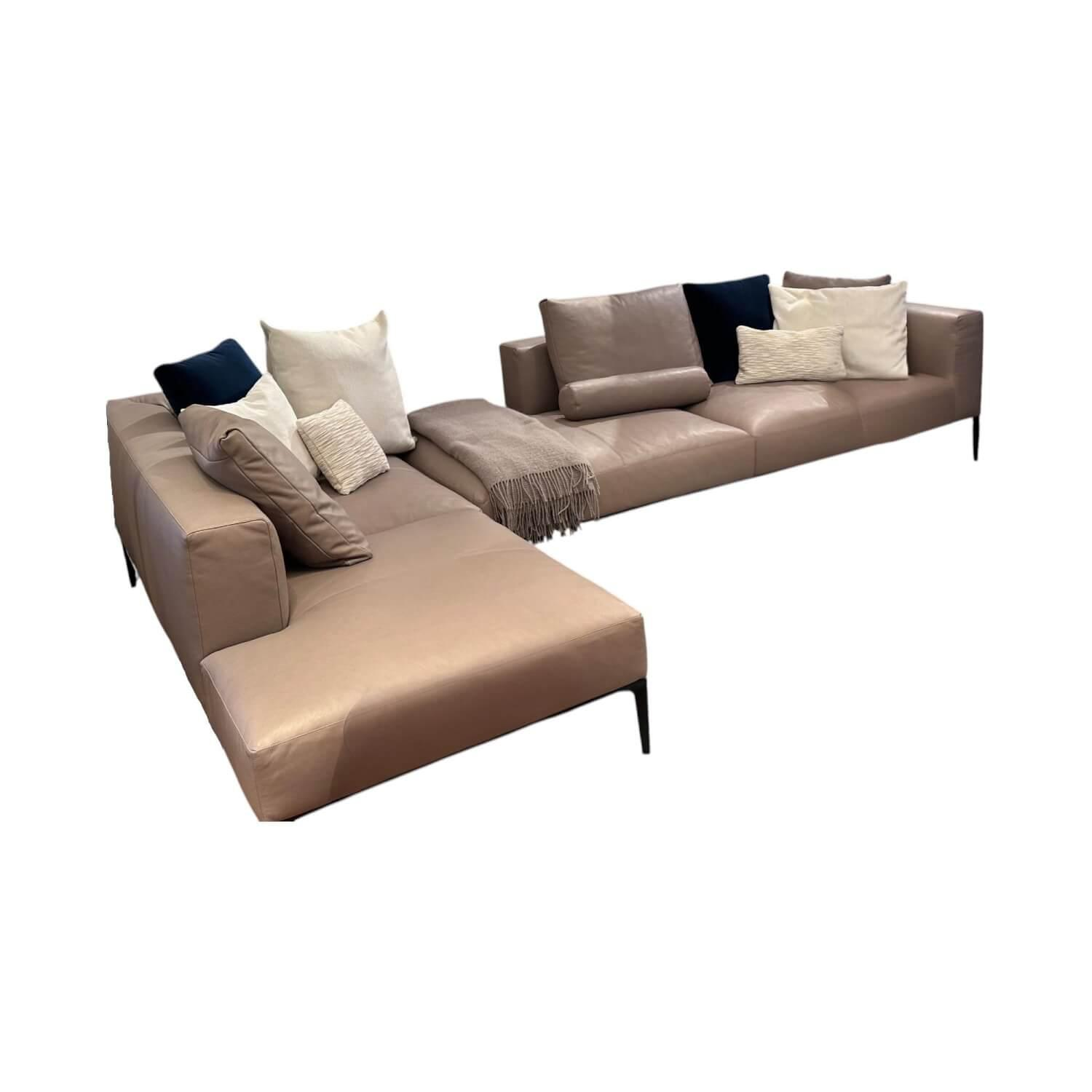 Walter Knoll - Ecksofa Jaan Living Leder Elen 1406 Taupe Grau Beige Füße Aluminium Schwarz Matt Pulverbeschichtet - 2