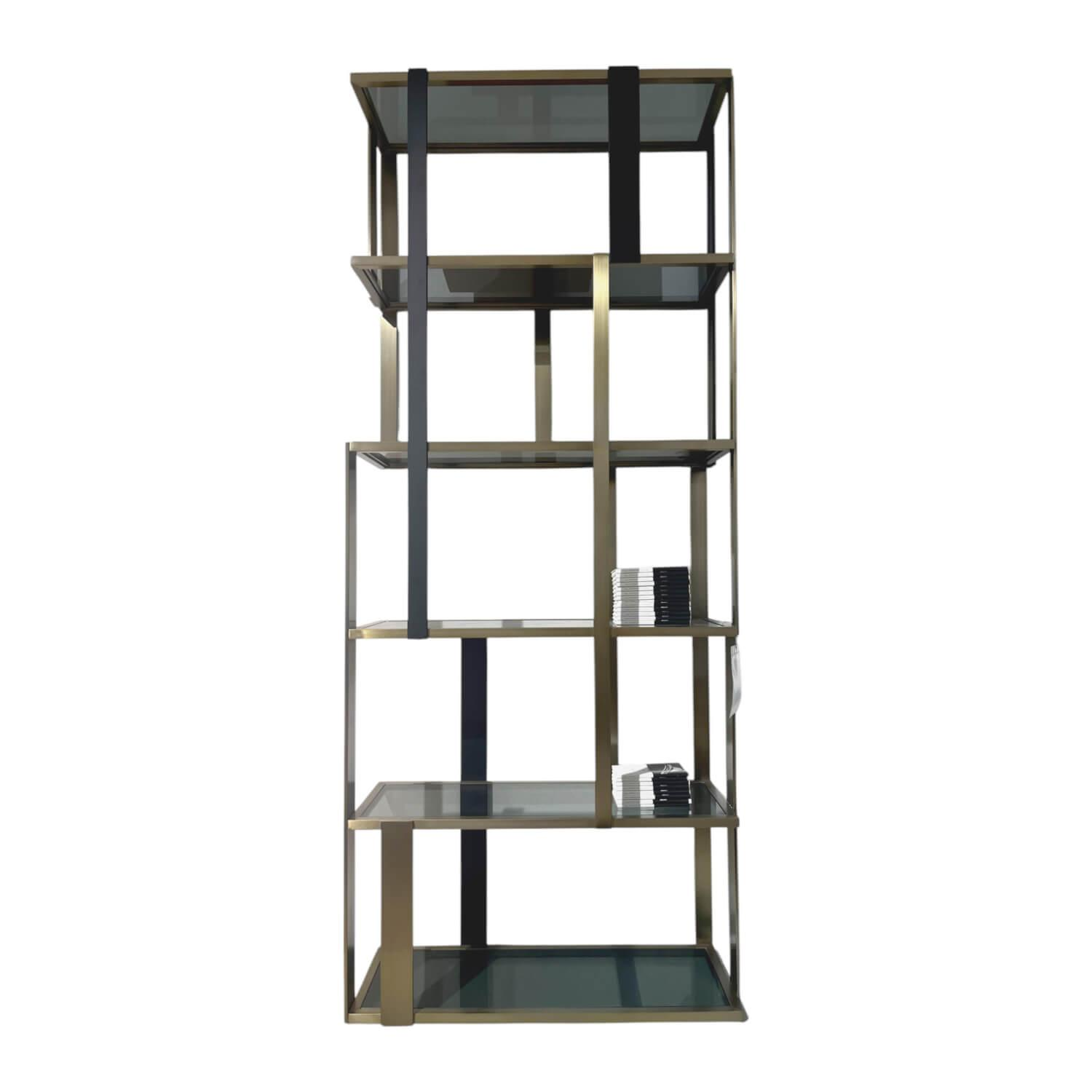 Eichholtz - Cabinet Clio Shelf Brass Brushed Black Finish Glass Smoke Gray - 2