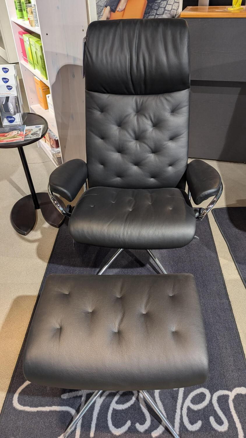 Stressless - Sessel Metro M Leder Paloma Black Schwarz Gestell Metall Alu Poliert Mit Hocker - 2