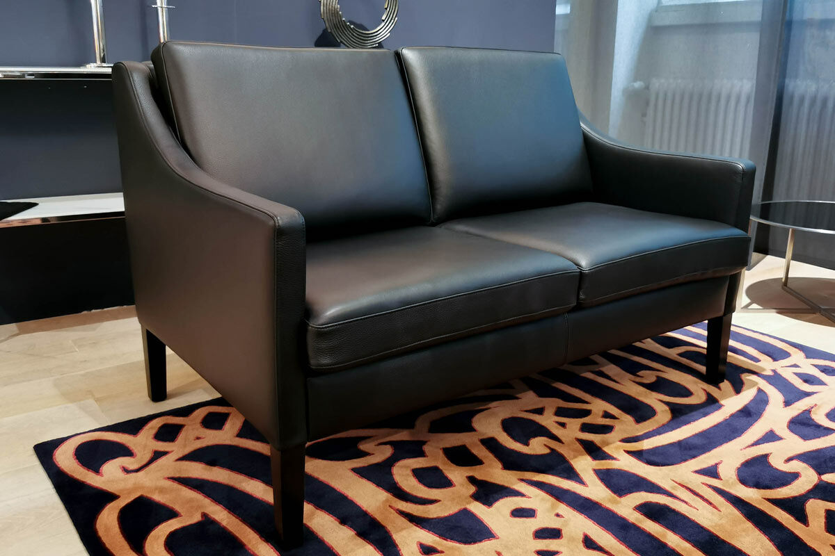 Werther - Sofa Nelson Leder L7031D Schwarz Gestell Schwarz Gebeizt - 3