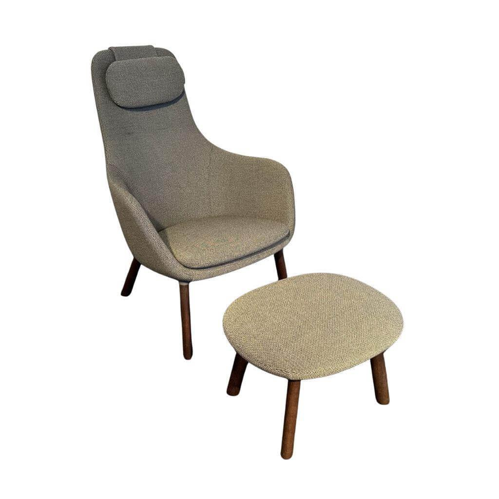 Vitra - Loungesessel Hal Stoff Credo SaltnPepper Grau Gestell Eiche Dunkel Inkl. Hocker - 1