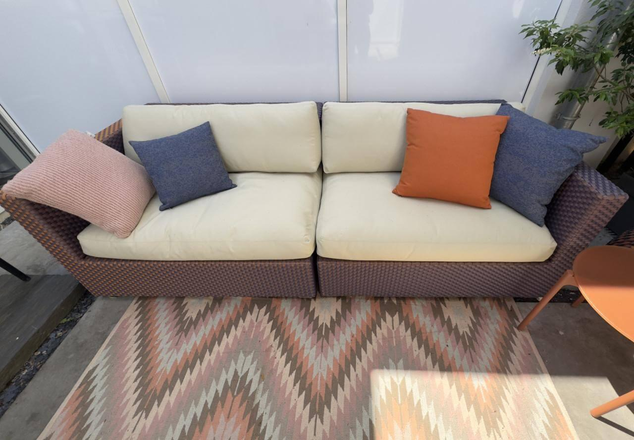 DEDON - Sofa Lounge Stoff Natura Laurel Beige Geflecht Mystique Bluo Braun Blau Inklusive Beistelltisch - 5