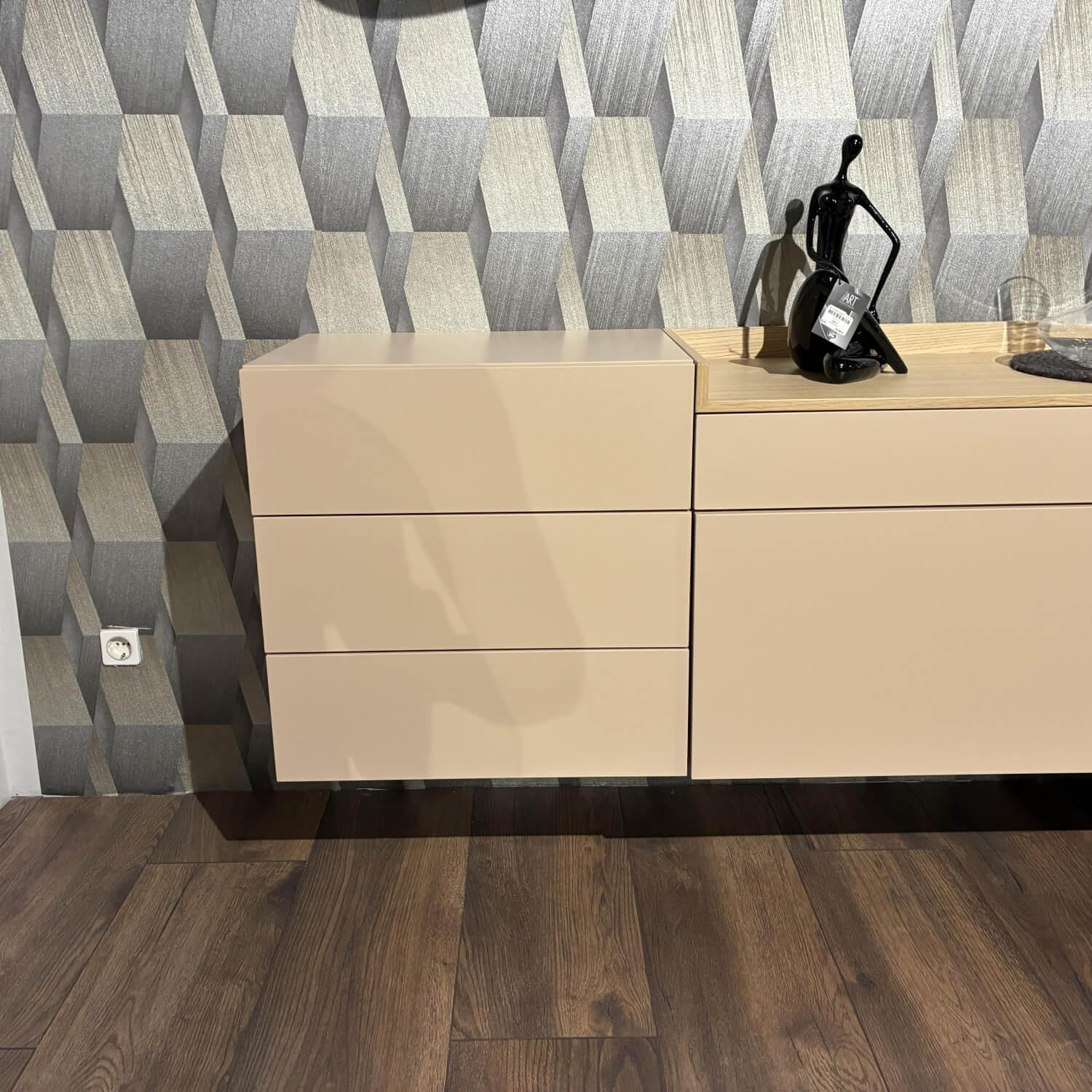 Contur - Wohnwand Venzone Lack Pesca Pfirsich Rosa Platte Eiche Furniert - 5