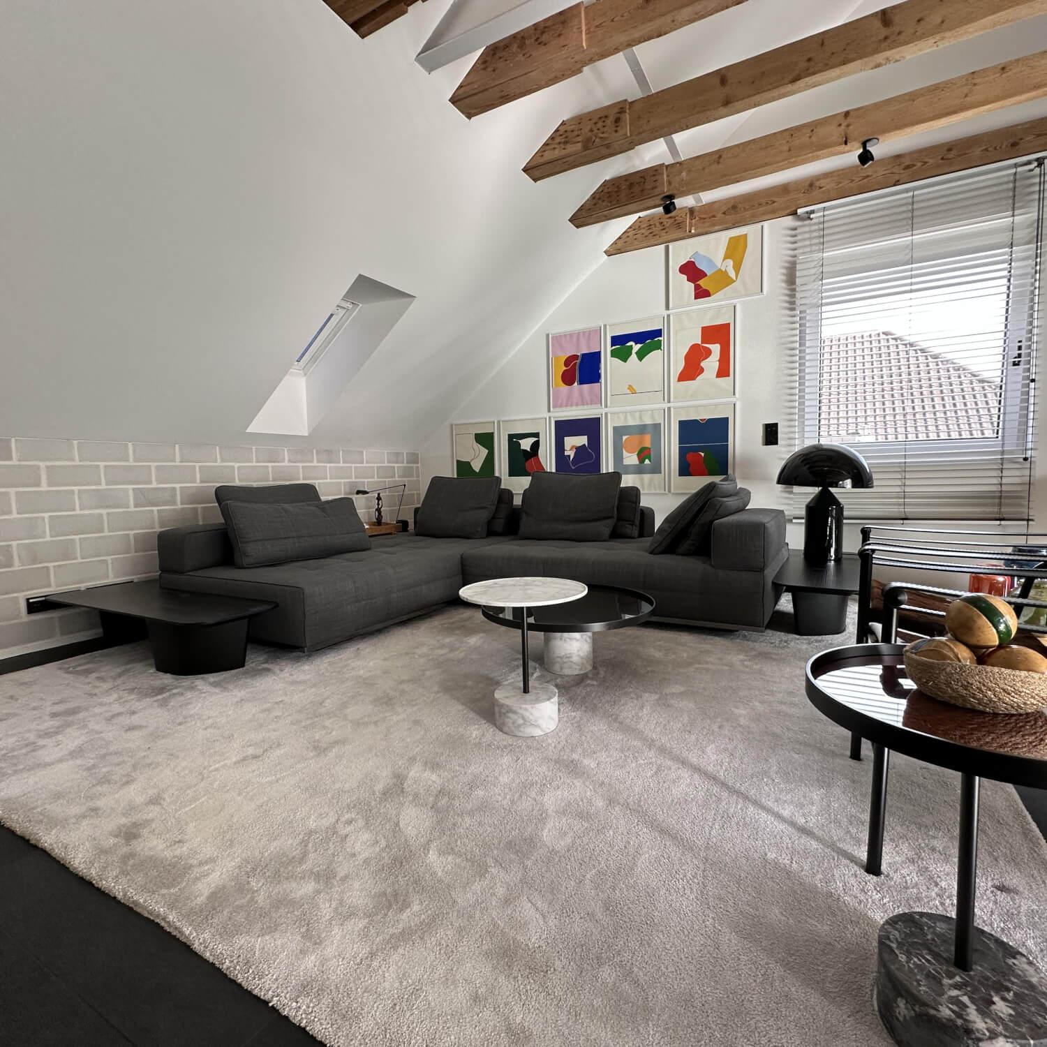 Minotti - Ecksofa Lawrence Clan Stoff Shibuya 15 Fumo Grau Gestell Massivholz mit 2 Eckkonsolen - 4