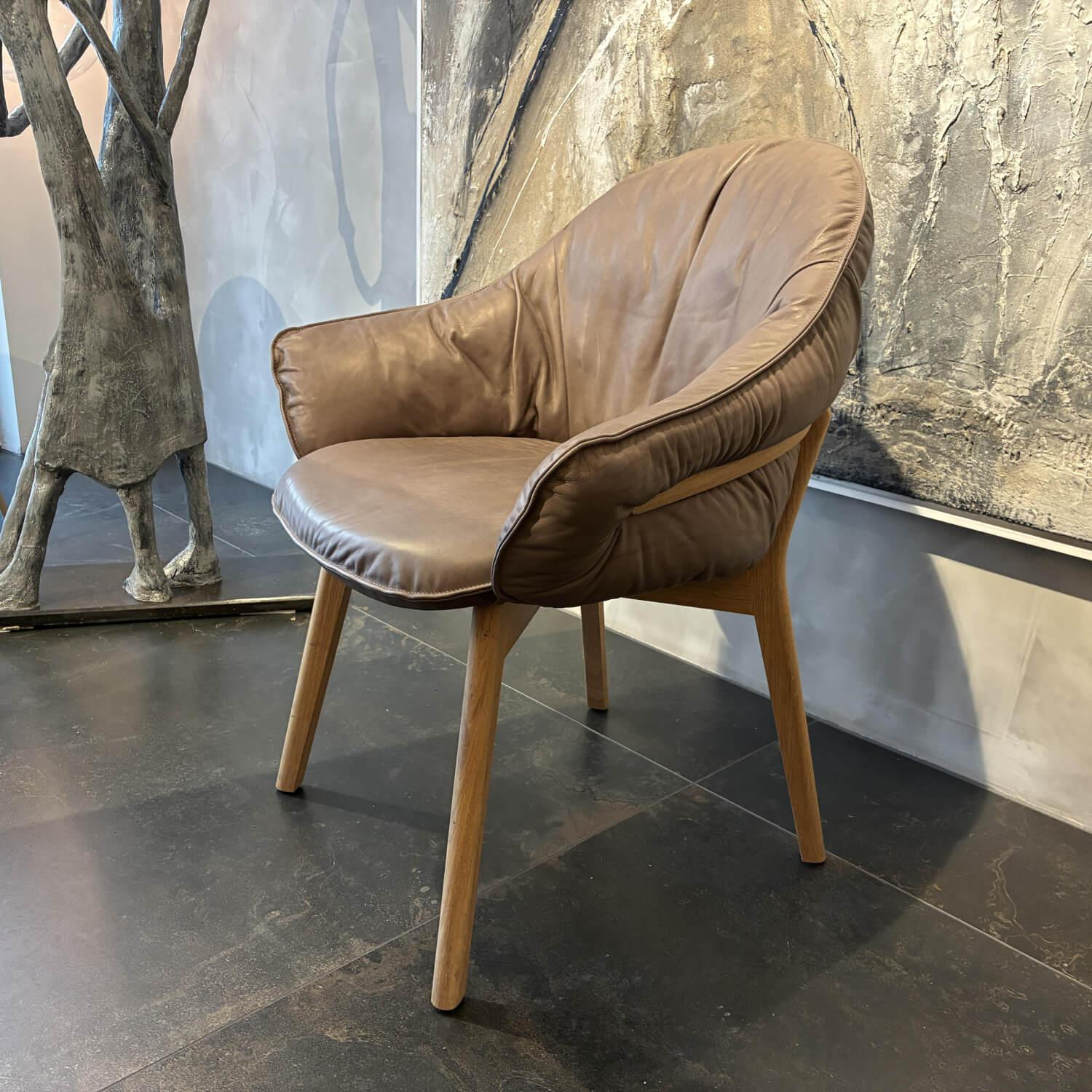 Freifrau - 3er-Set Armlehnstuhl Marie Leder Braun Gestell Holz Eiche - 5