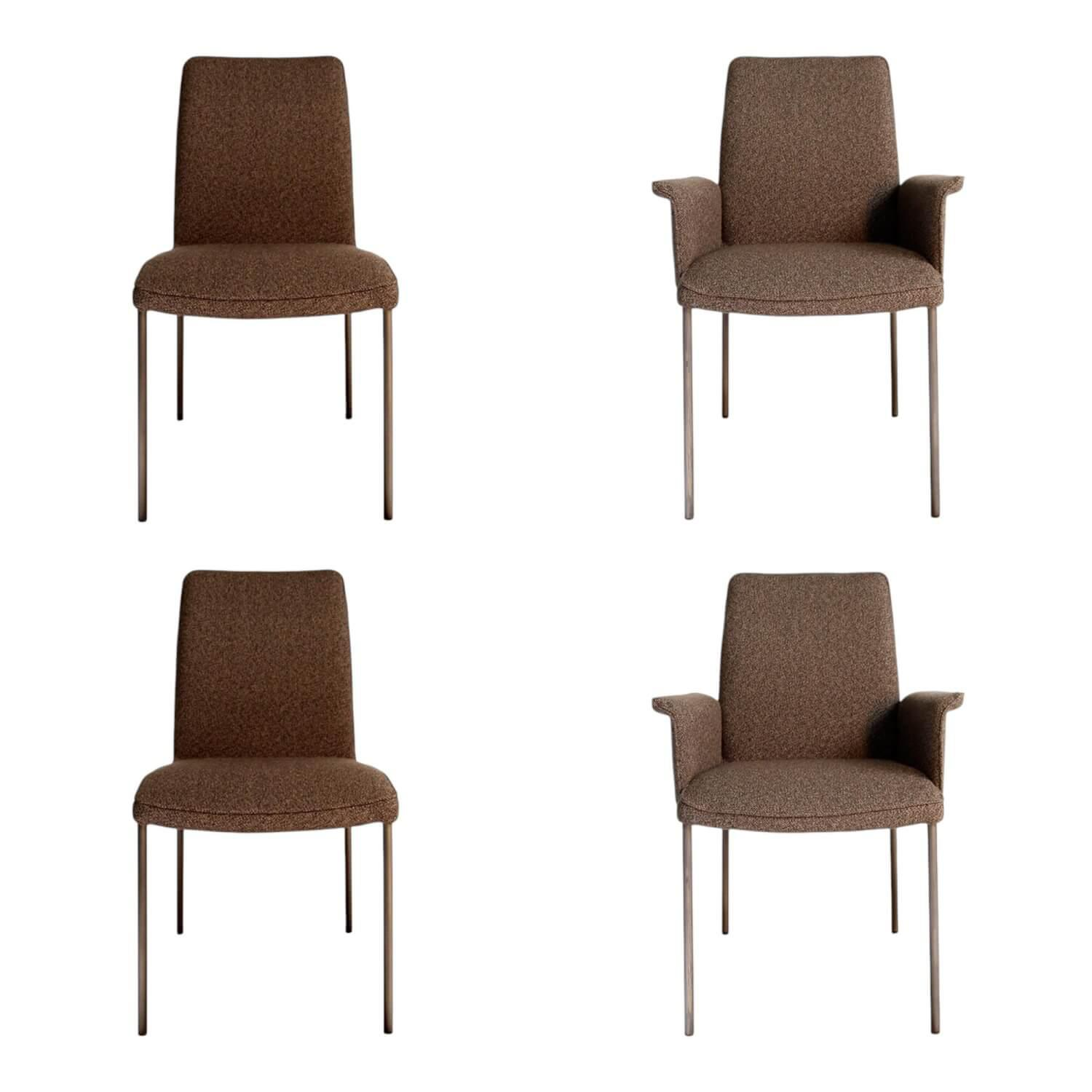 Christine Kröncke - 4er Set Stuhl Jaro Stoff Matteo 021 Roccia Braun Gestell Vierfuß Edelstahl Rauch Braun Matt - 1