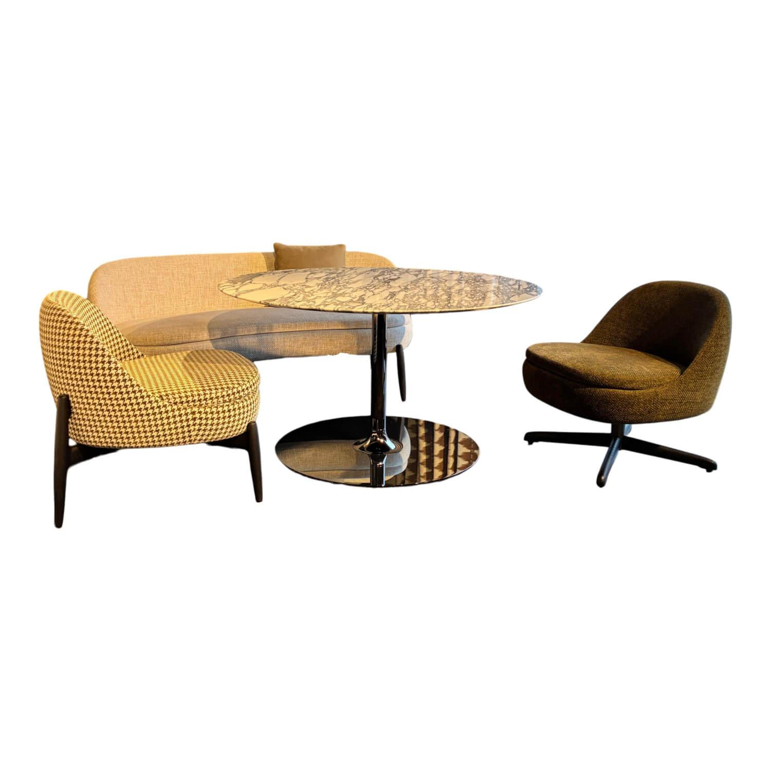 Minotti - Essgruppe Oliver Lounge Platte Marmor Gestell Black Nickel Schwarz Inklusive Sendai Lounge Sofabank Und 2 Sesseln Stoff Gestell Esche Schwarz - 1