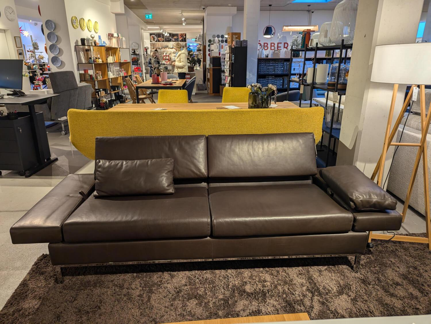 Brühl - Sofa Tomo 3 Anilinleder Lama 20 Dunkelbraun Gestell Chrom Glänzend Mit Kissen Und Fußstütze - 5