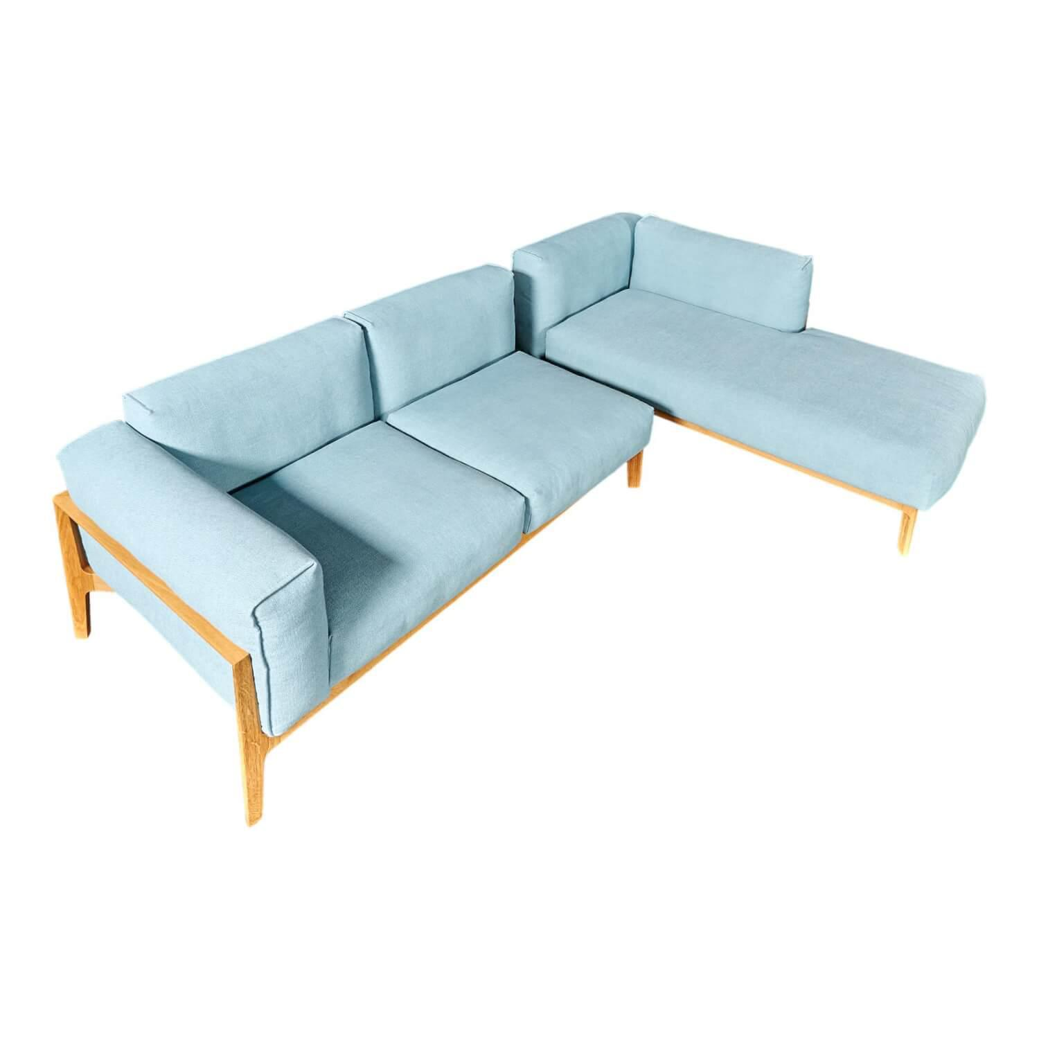 COR - Ecksofa Elm Stoff 9125 Hellblau Gestell Eiche Massiv Natur Geölt - 1