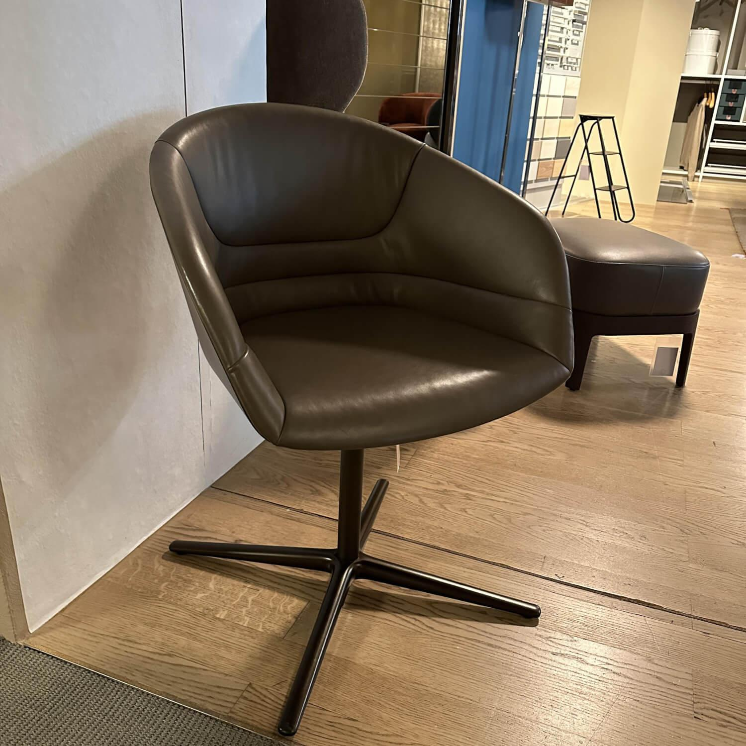 Walter Knoll - Schalensessel Kyo 1342 Leder Elen 1381 Khaki Braun Schale Kunststoff Bronze 4 Fuß Kreuz Aluminium Bronze - 8