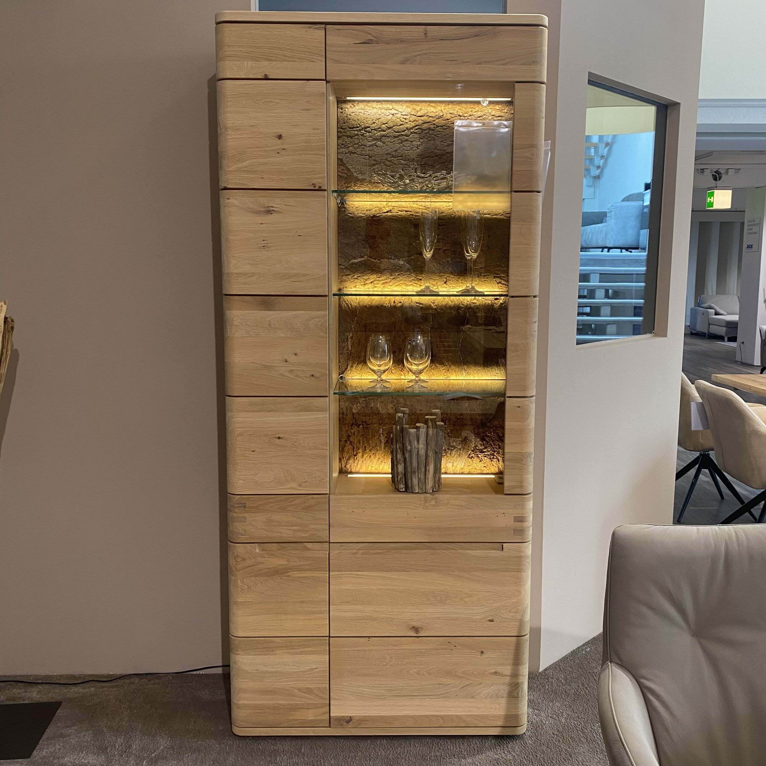 Natura - Vitrine Cartago Soft Wildeiche Bianco Glastür Links mit LED-Beleuchtung - 5
