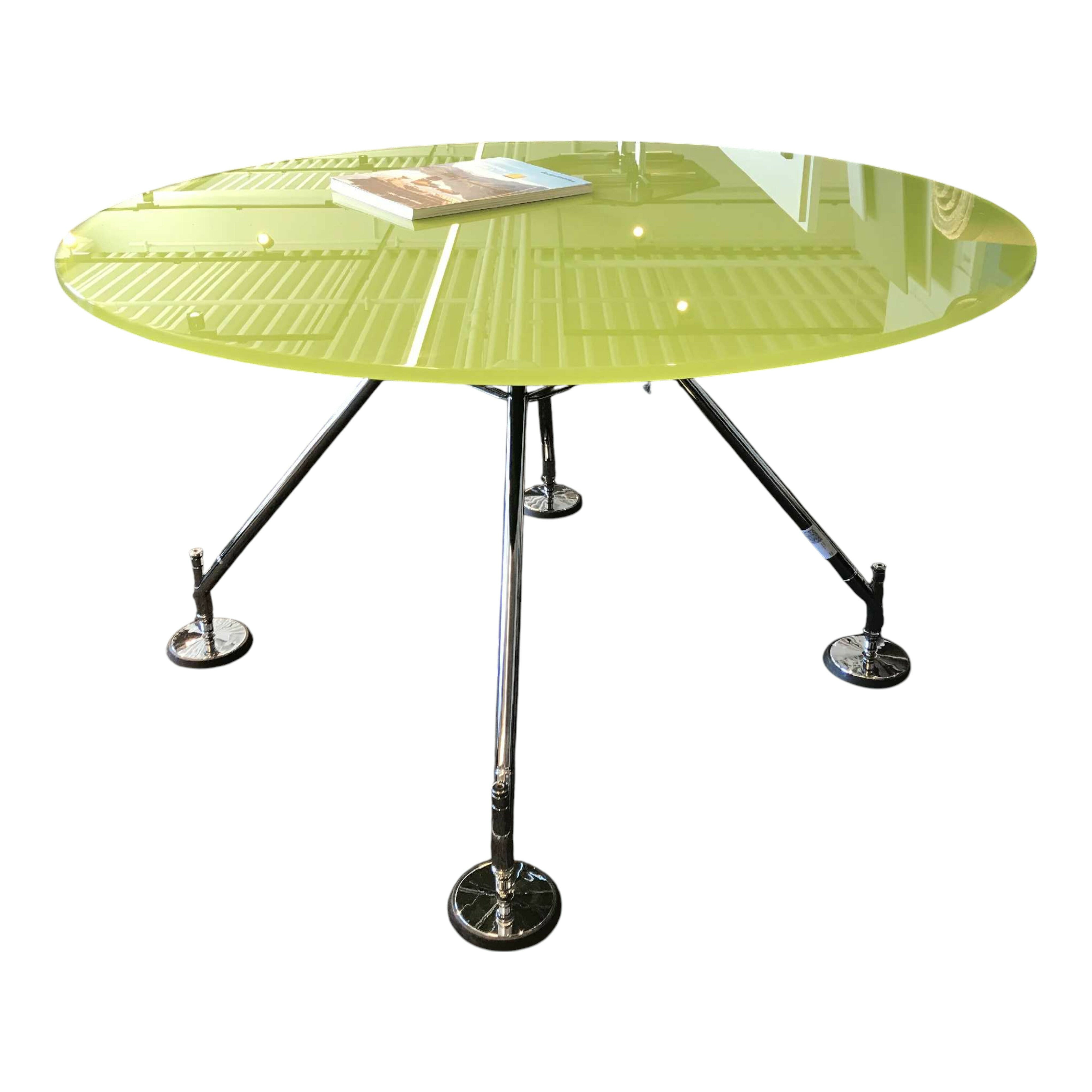 Tecno - Tisch Nomos Rund Glas Grün Gestell Verchromt - 1