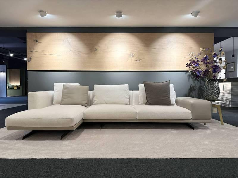 Frigerio - Ecksofa Horizon Stoff Nebraska 18 Beige Leder Sienna 5005 Beige Füße Metall Inklusive Kissen - 4