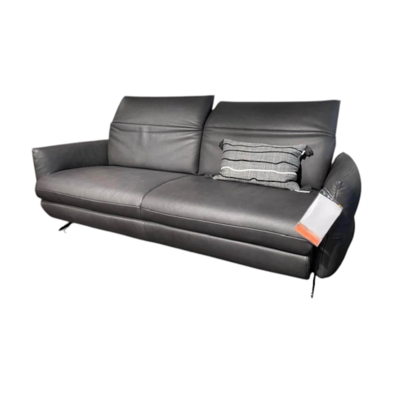 Mondo - Sofa Felini Leder Reno Anthrazit Metallkufe Matt Schwarz Mit Motorischem Vorziehsitz Und einem Kissen - 1