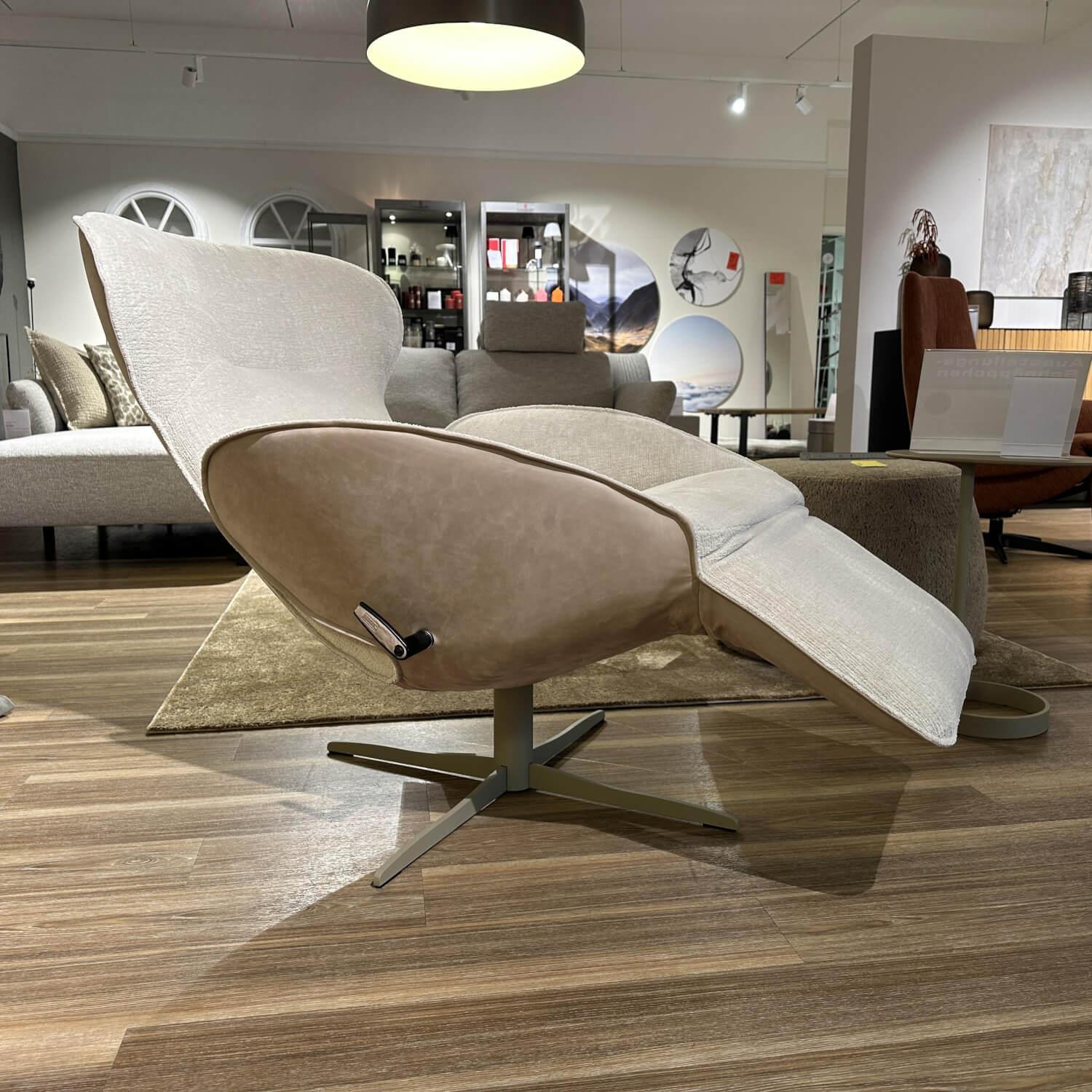 Jori - Relaxsessel Daydreamer Mono Move JR 7450 Innen Stoff Mumble Gesso Beige Außen Leder Nubuck Cream Beige Gestell Graugelb Matt Inklusive Beistelltisch Sposa T105 - 5