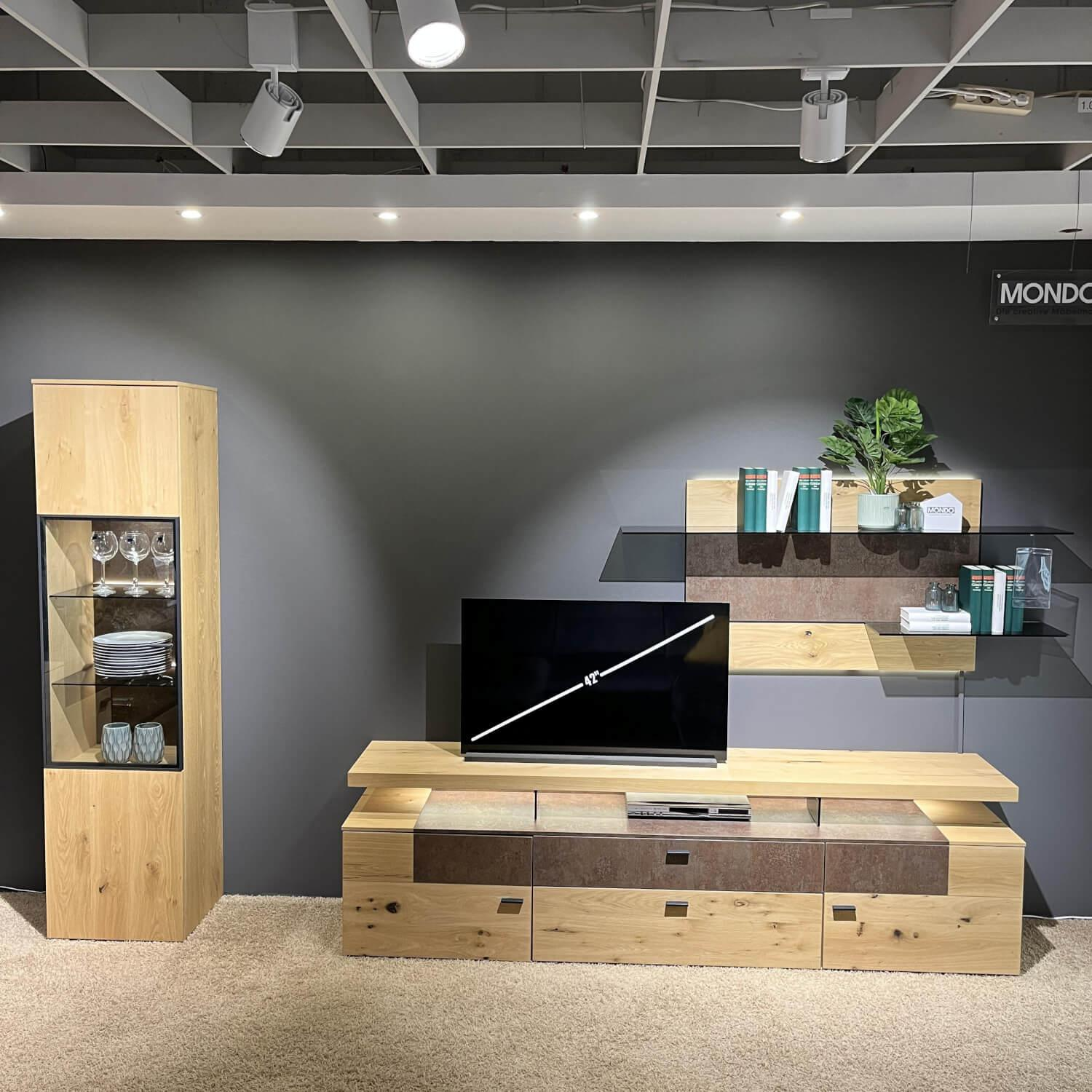 Gwinner - Wohnwand Mondo Cantato CN7 Balkeneiche Natur 2205 Akzent Rostoptik - 3