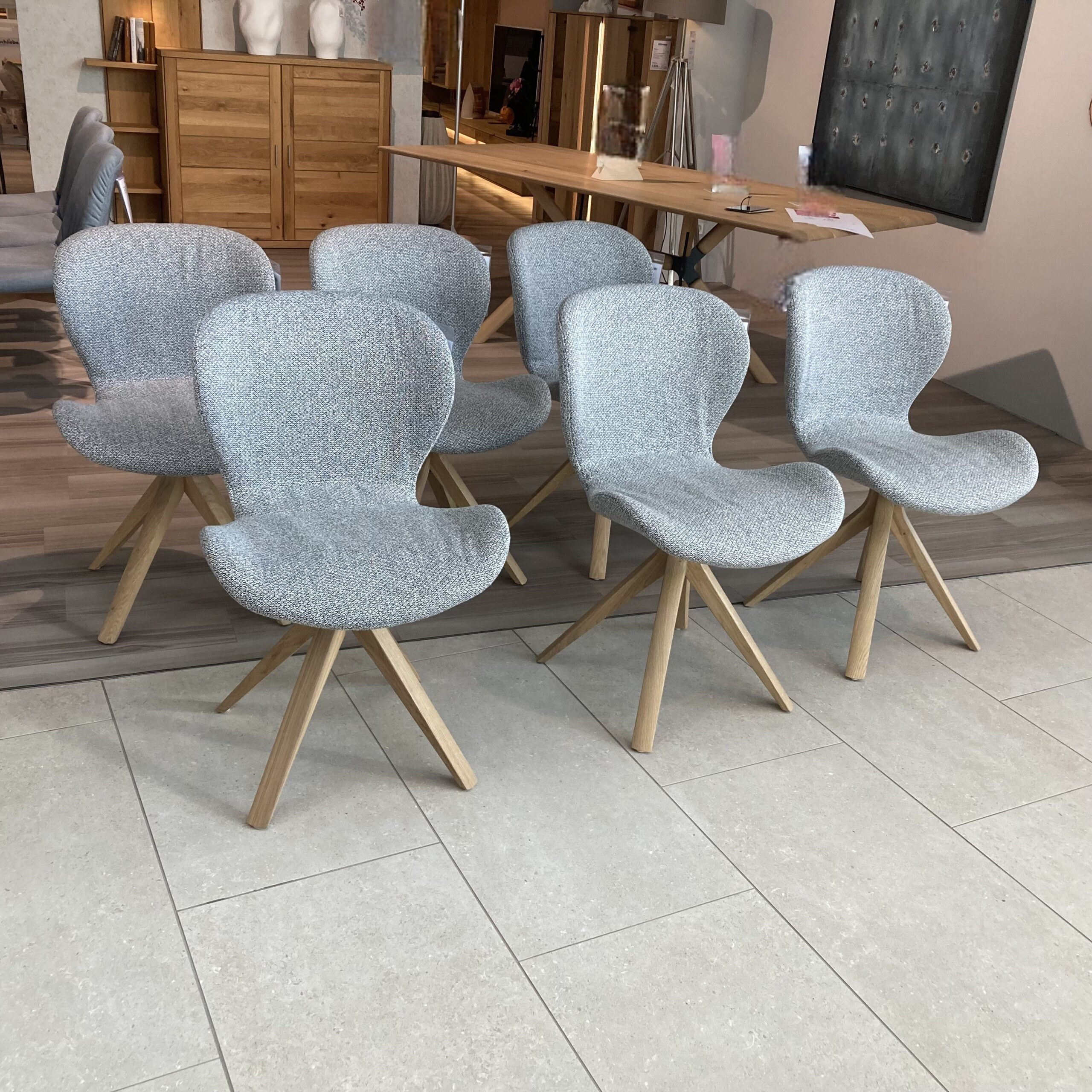 Wimmer - Stuhlgruppe Wodan Stoff Q2 Curl Grau Gestell Massive Asteiche Bianco - 6