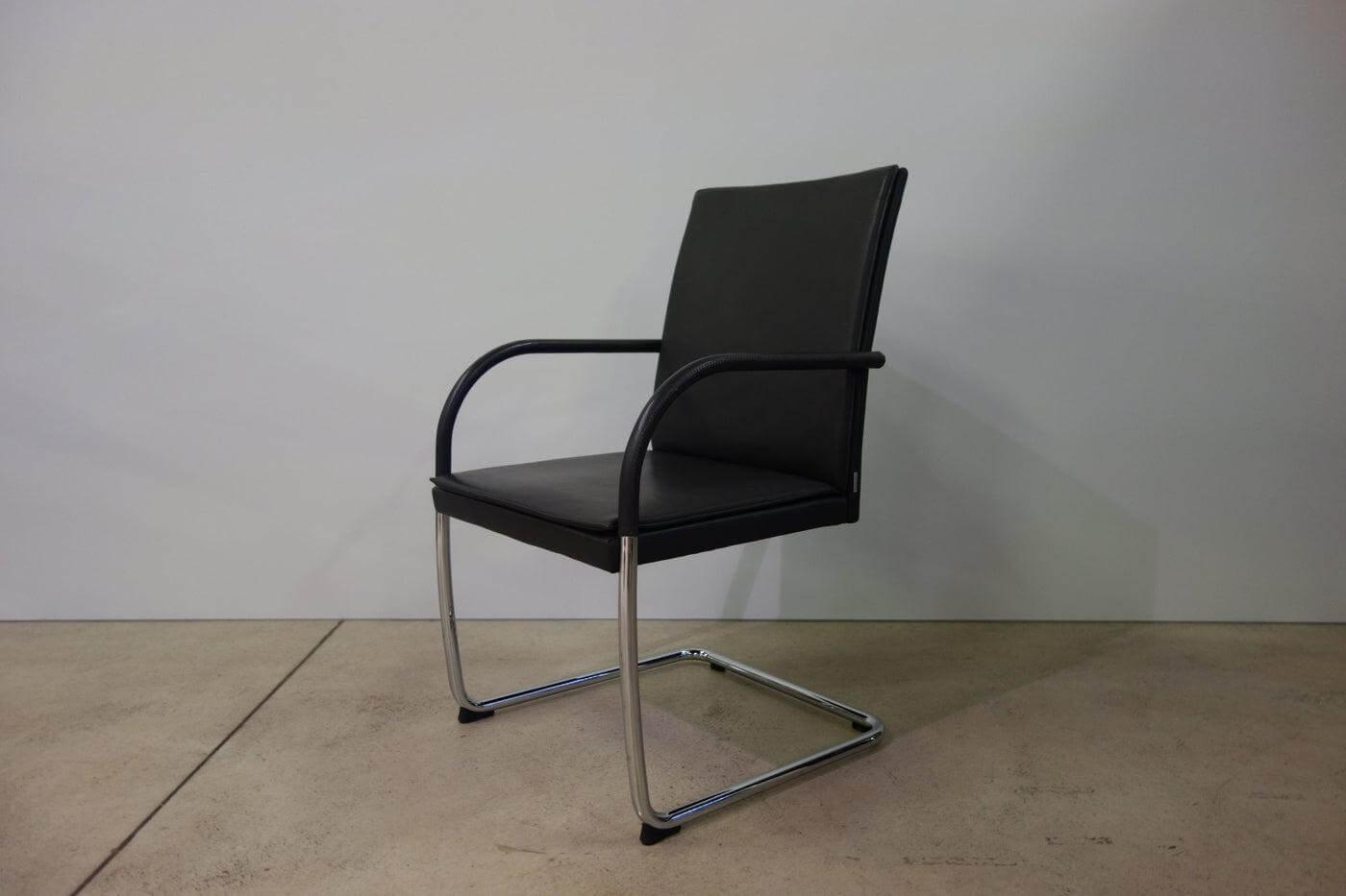 Walter Knoll - Freischwinger George 1577 Leder Cashmere 1314 Slate Schwarz Gestell Rundrohrstahl Hochglanz Verchromt - 2