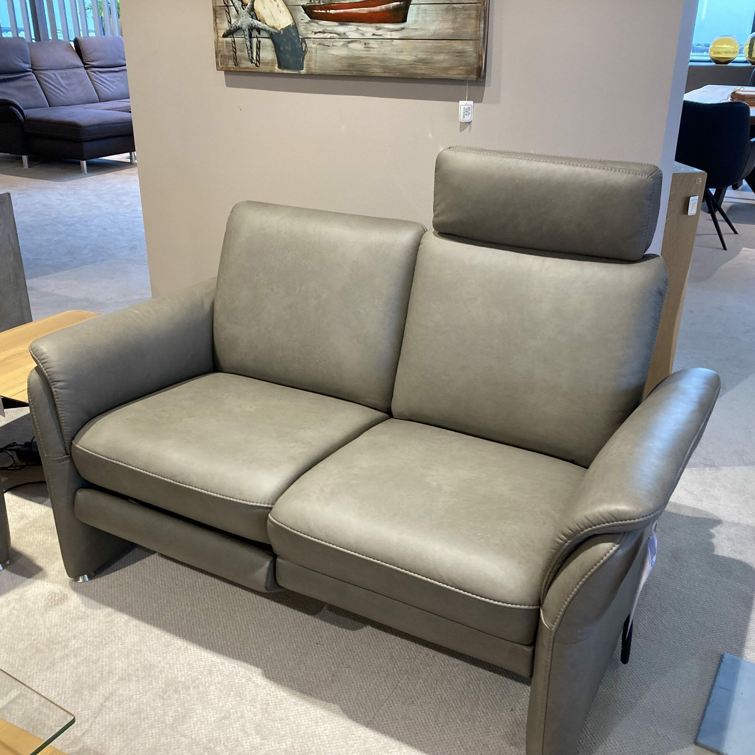 Steinpol - Garnitur Polsteria Pares Leder Levita Smoke Grau Füße Aluminium Poliert - 5