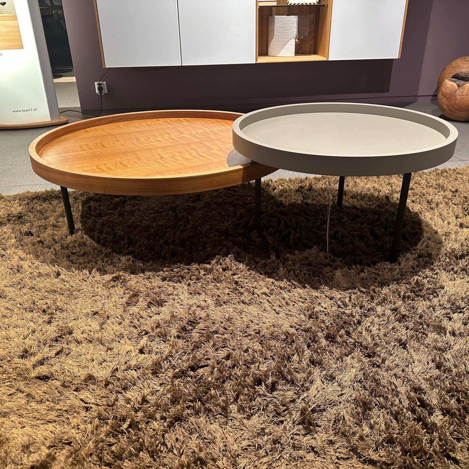 Ronald Schmitt Design - 2 Satztisch Platte Nussbaum Natur Lackiert Furniert Und MDF Softlack RAL 7006 Beige Grau Füße Schwarz Lackiert - 4