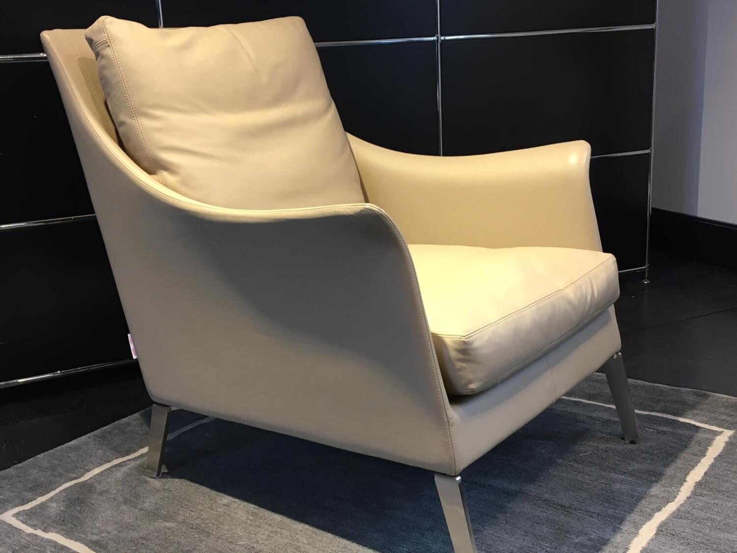 Flexform - Sessel Boss Leder Pelle 2 Creme Beige Füße Stahl - 2