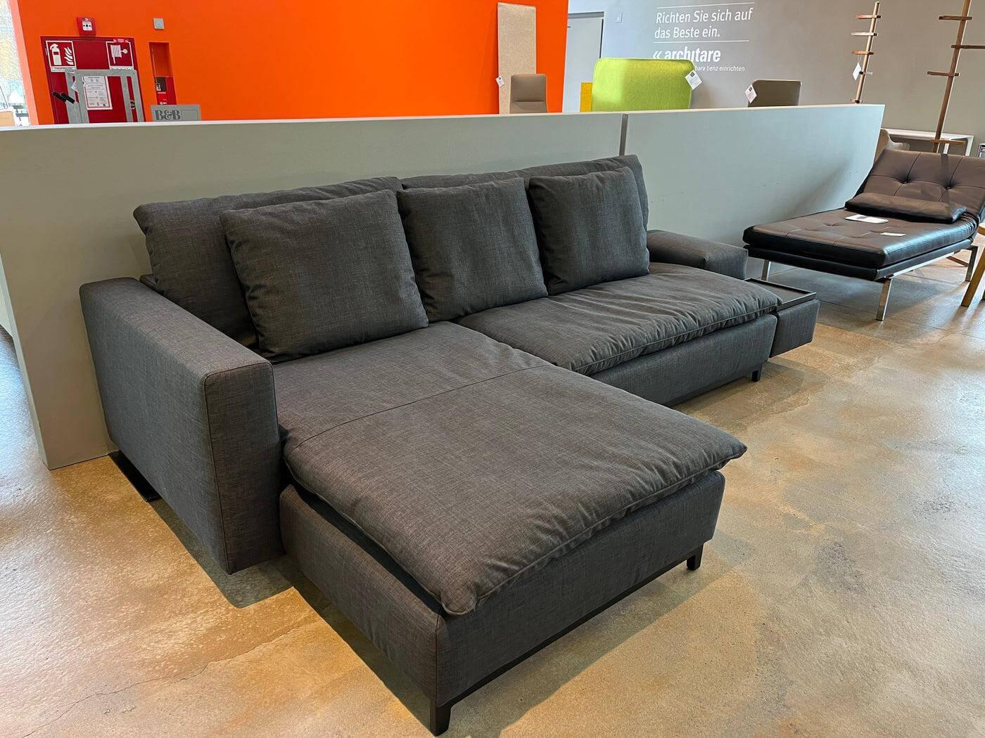 Signet - Schlafsofa Isla Stoff Reno Schiefer Grau Gestell Bügel Eiche Schwarz Inklusive Kissen Und Tablett - 4