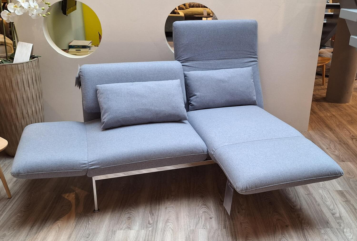 Brühl - Sofa Roro Medium Zweisitzer Stoff 4476/60 Hellblau Grau Füße Chrom - 4