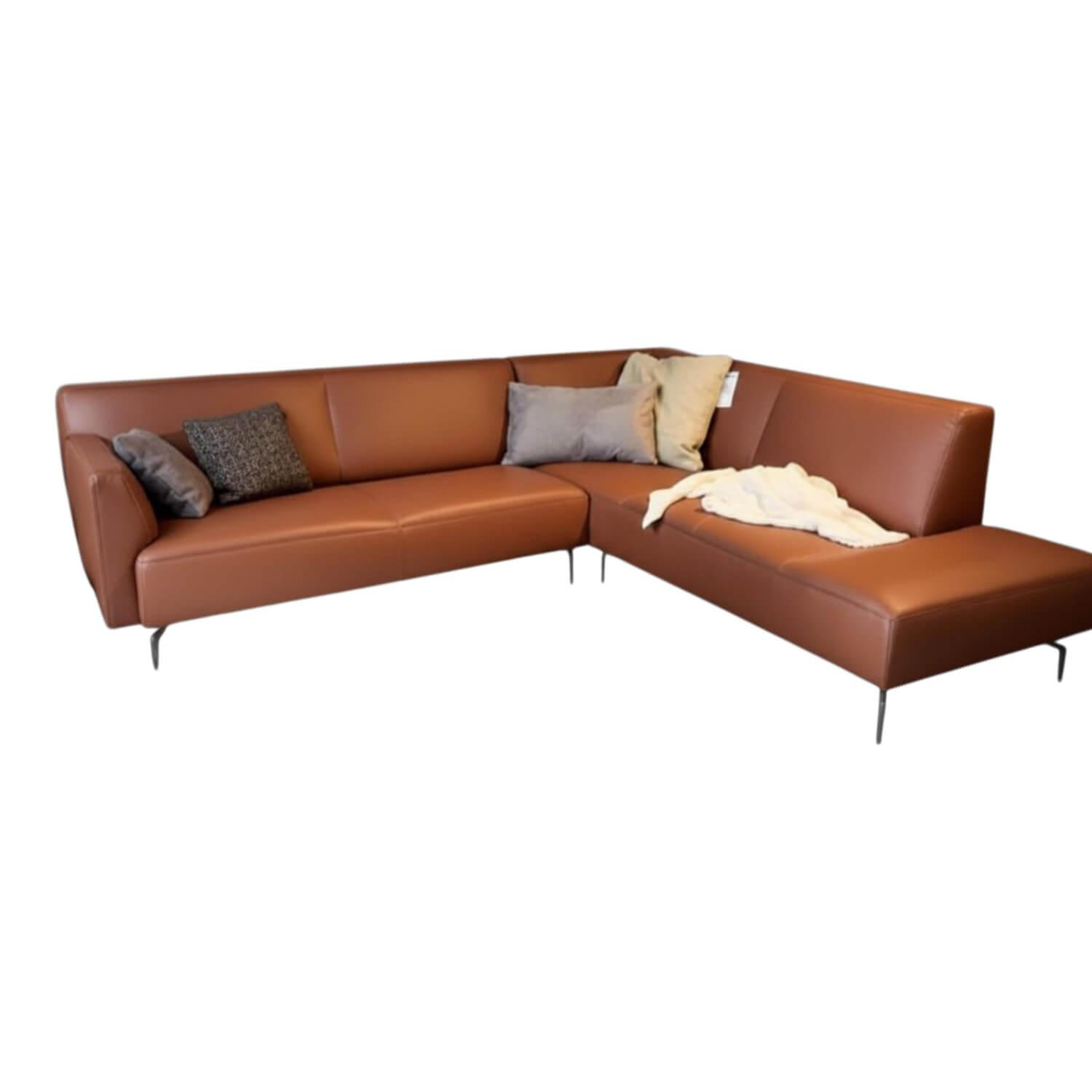 Hülsta - Ecksofa hs.446 Leder 534-44 Signal Braun Füße Aluminium lackiert ohne Dekokissen - 1