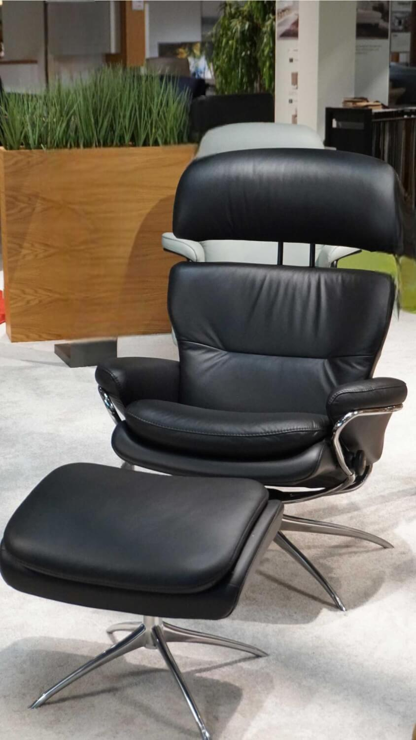Stressless - Sessel Rome M Black Leder Gestell Star Alumunium Inklusive Hocker - 3