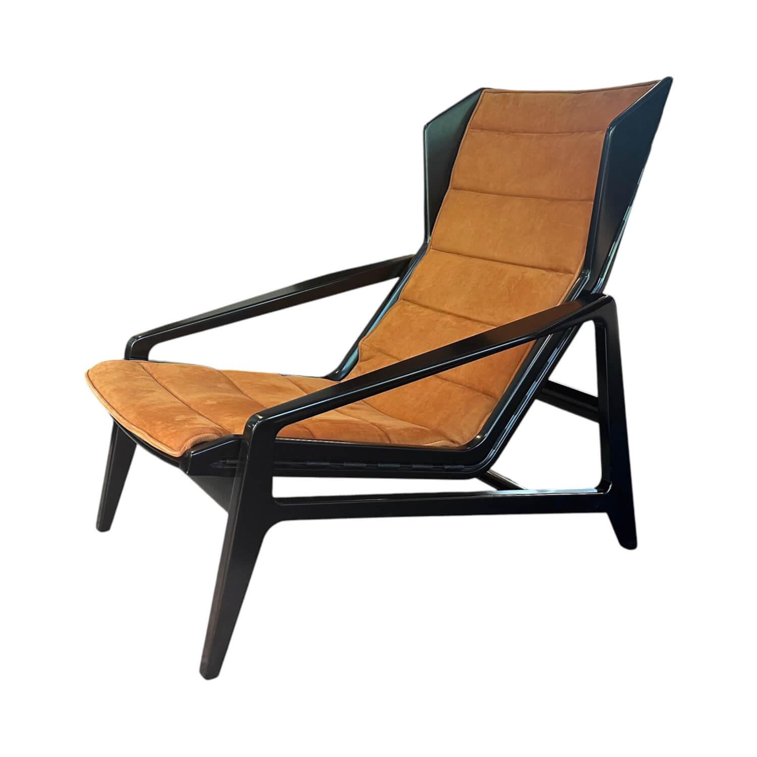 Molteni & C - Sessel D 156 3 Leder Scirocco SD974 Rugine Orange Braun Gestell Massivholz Schwarz Hochglanz Lackiert - 1