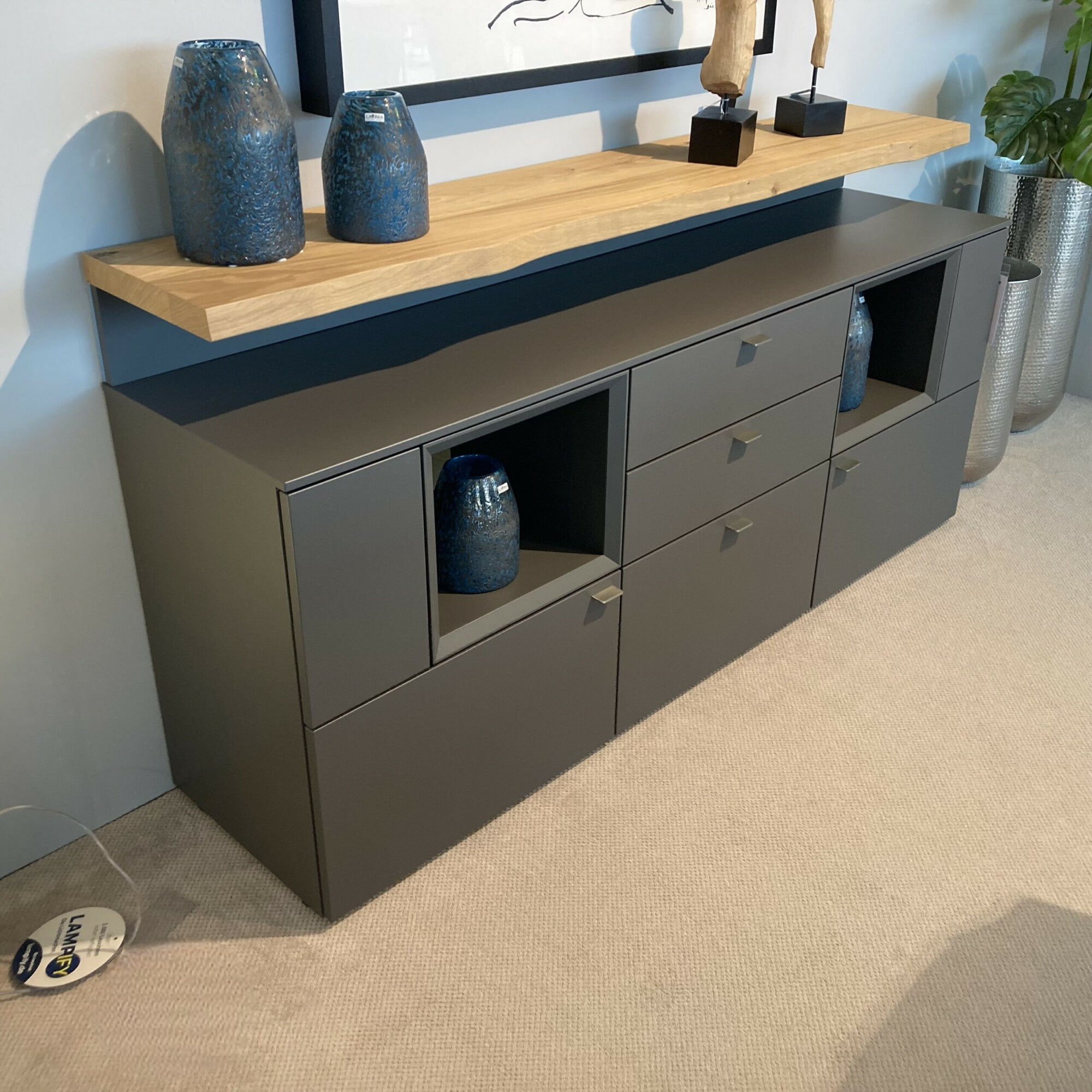Venjakob - Sideboard Vitus Lack Schiefergrau Grau Ablage Eiche Rustico Hell Geölt Mit LED Beleuchtung - 2