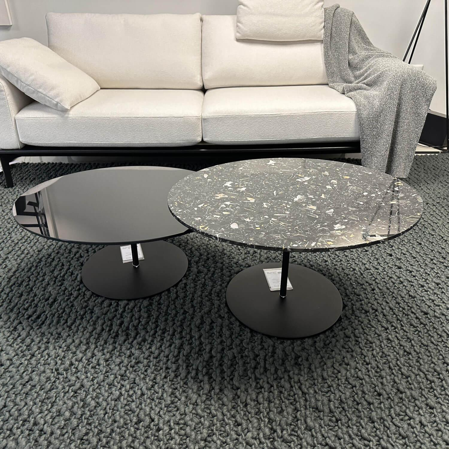 Bielefelder Werkstätten - 2er-Set Kelly Platte Terrazzo Portoro Platte Glas Fuß Metall Schwarz - 2