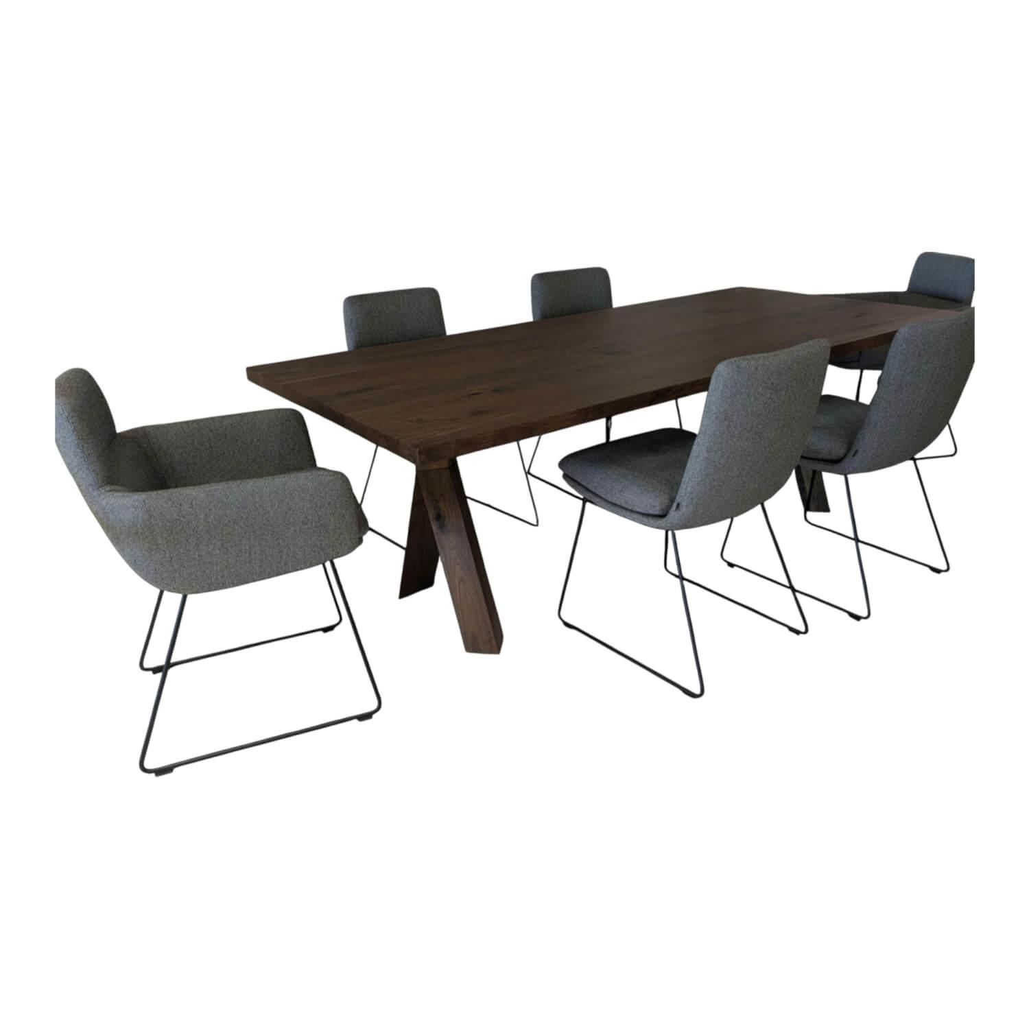 KFF - Tischgruppe Furca 6 Stühlen Faye Stoff 1202 Greige Füße Metall Schwarz - 1