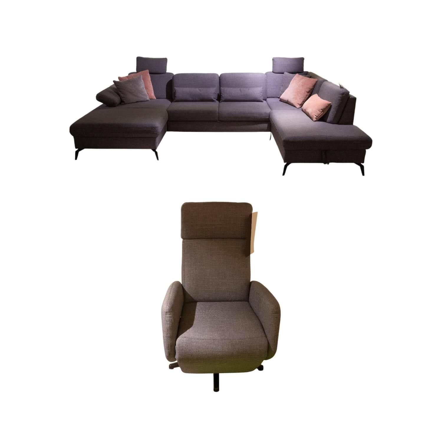 Sit & More - Polstergruppe Morris Stoff Garett Stone 20 Basic Grau Metallfuß Schwarz Matt Inklusive Kissen - 1