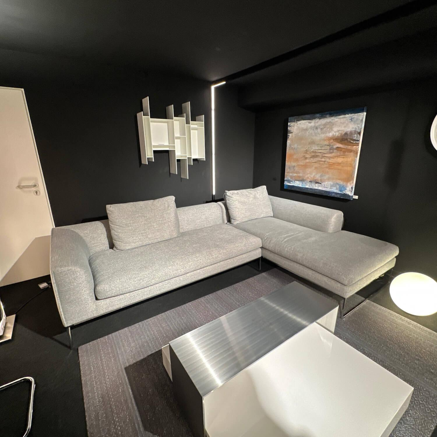 COR - Ecksofa Mell Lounge Stoff 8151 Taubenblau Kufen Metall Chrom Inklusive Kunststoffgleiter - 3