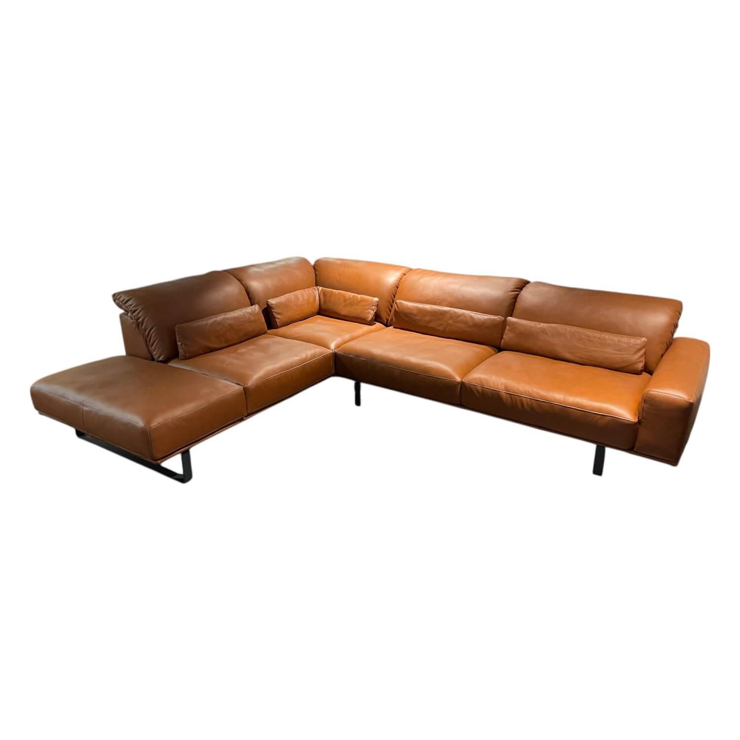 DSign - Ecksofa Dsign Corvo R Leder L155 68 Cognac Braun Kufe Anthrazit Mit Festem Hocker - 1