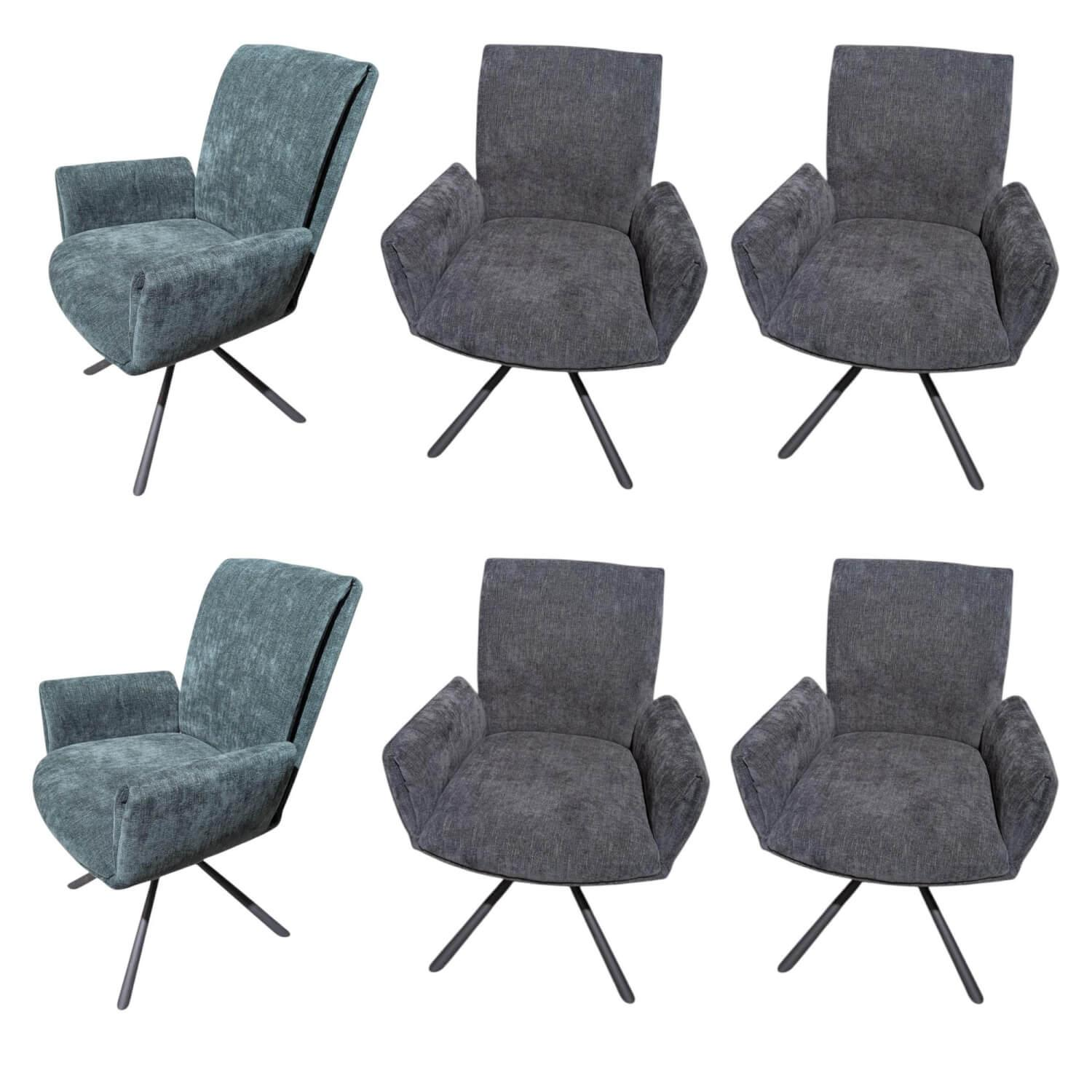 MCA Furniture - 6er-Set Stuhl Boulder Stoff Anthrazit Oliv Gestell Schwarz Drehbar - 1