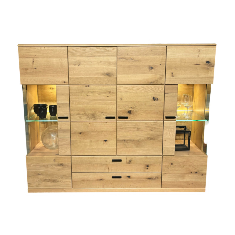 Musterring - Highboard Kanto Asteiche Massiv Griffe Schwarz mit Beleuchtung - 1