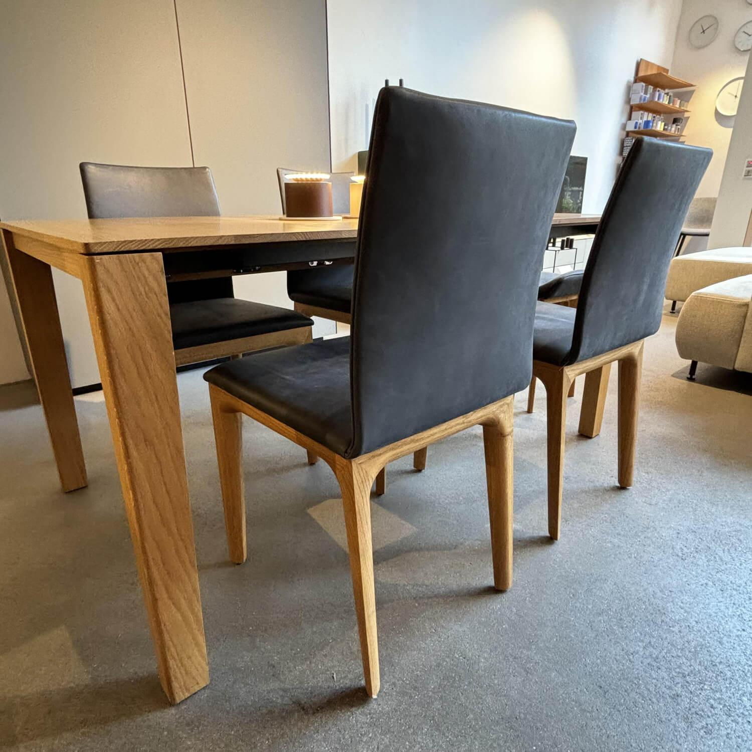 Scholtissek - 4er Set Stuhl Fira ll Anilinleder Novara Black Schwarz Gestell Eiche Natur Geölt - 7