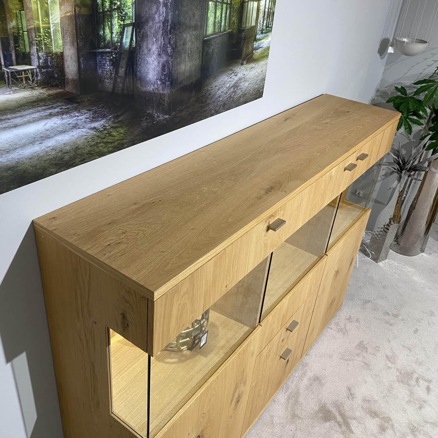 Gwinner - Highboard Fiera Wildeiche Honig Edelfurnier Und Eiche Hirnholz Furnier Inklusive Beleuchtung Ohne Deko - 6