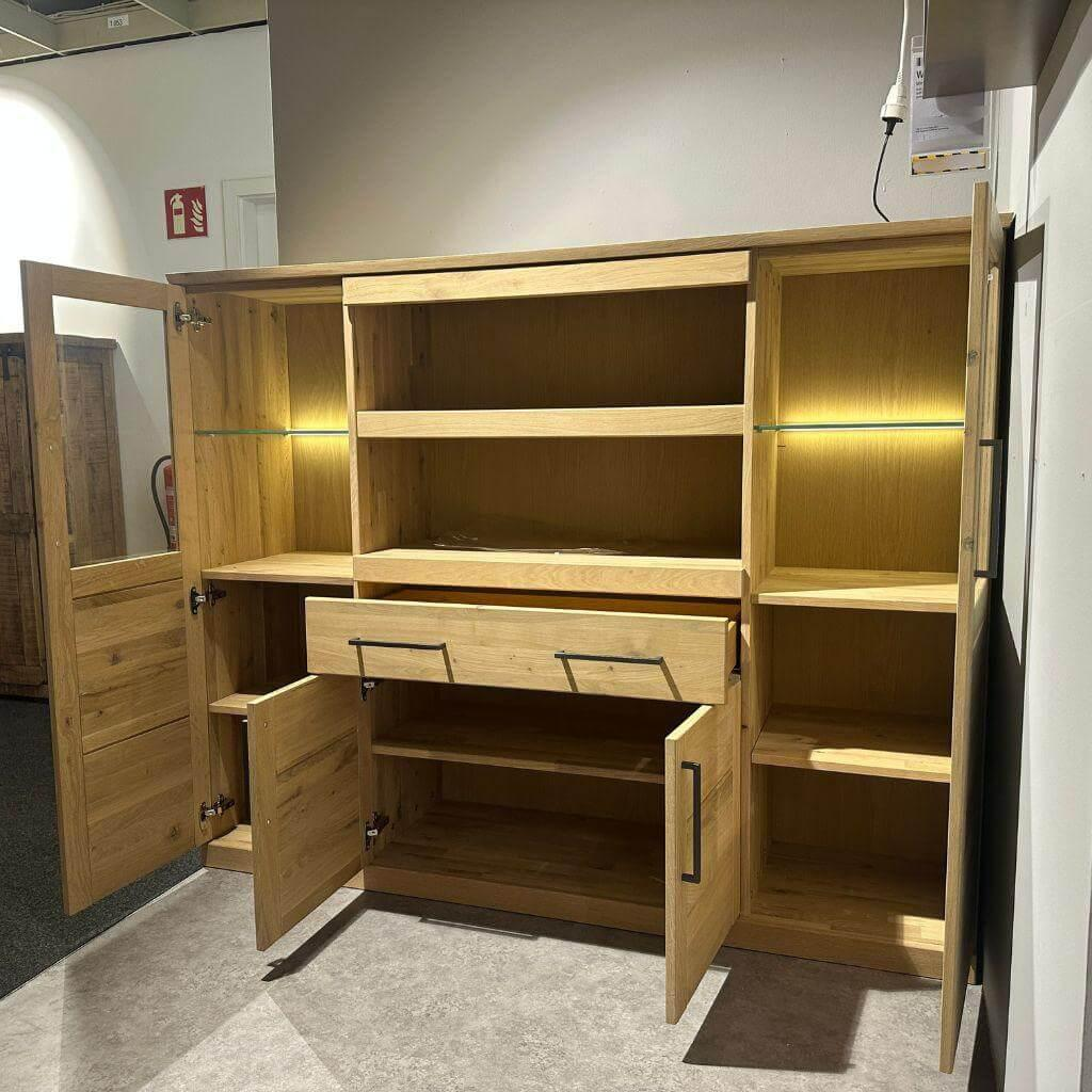 Garthaus - Highboard Genf Wildeiche Massiv Bianco Griffe Rohstahl Mit Beleuchtung - 3