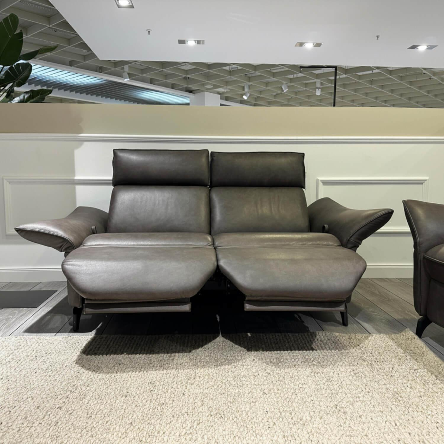 himolla - Garnitur Hazel 1926 Leder Eleganza 27 Dunkelbraun Füße Metall Anthrazit Mit Verstellung Inklusive Hocker - 6