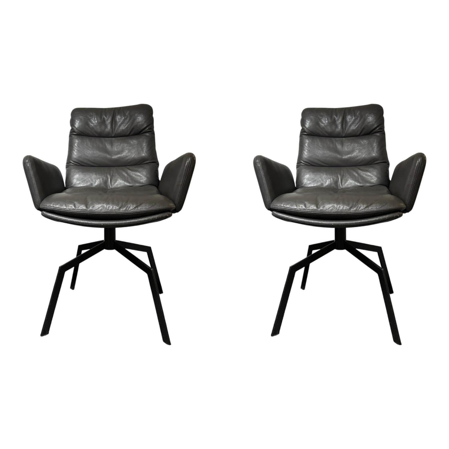 KFF - 2er Set Drehstuhl Arva Leder Sauvage Anthrazit 8102 Gestell Moodblack M01 Schwarz - 1
