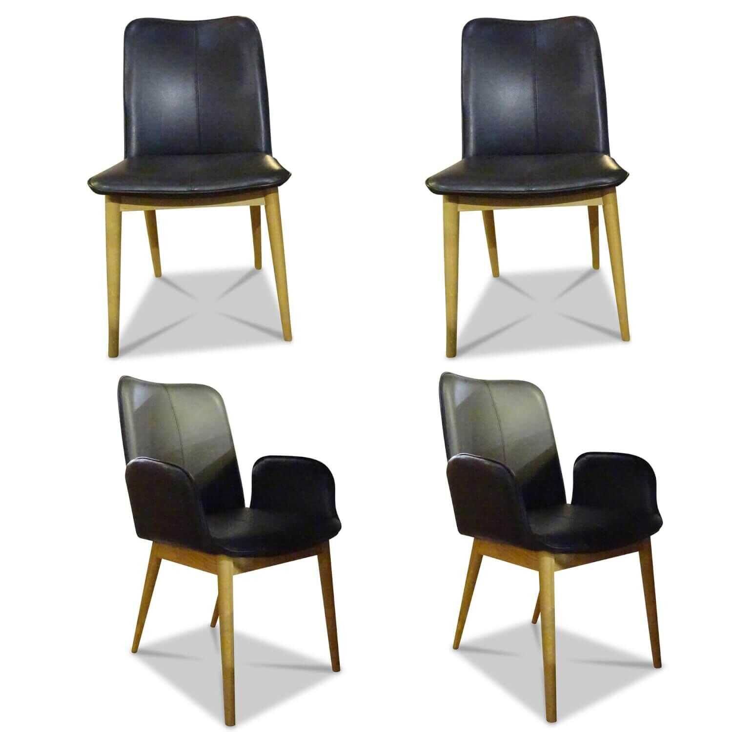 4er-Set Stuhl Urbino Leder Dunkelbraun Marron Gestell Massivholz