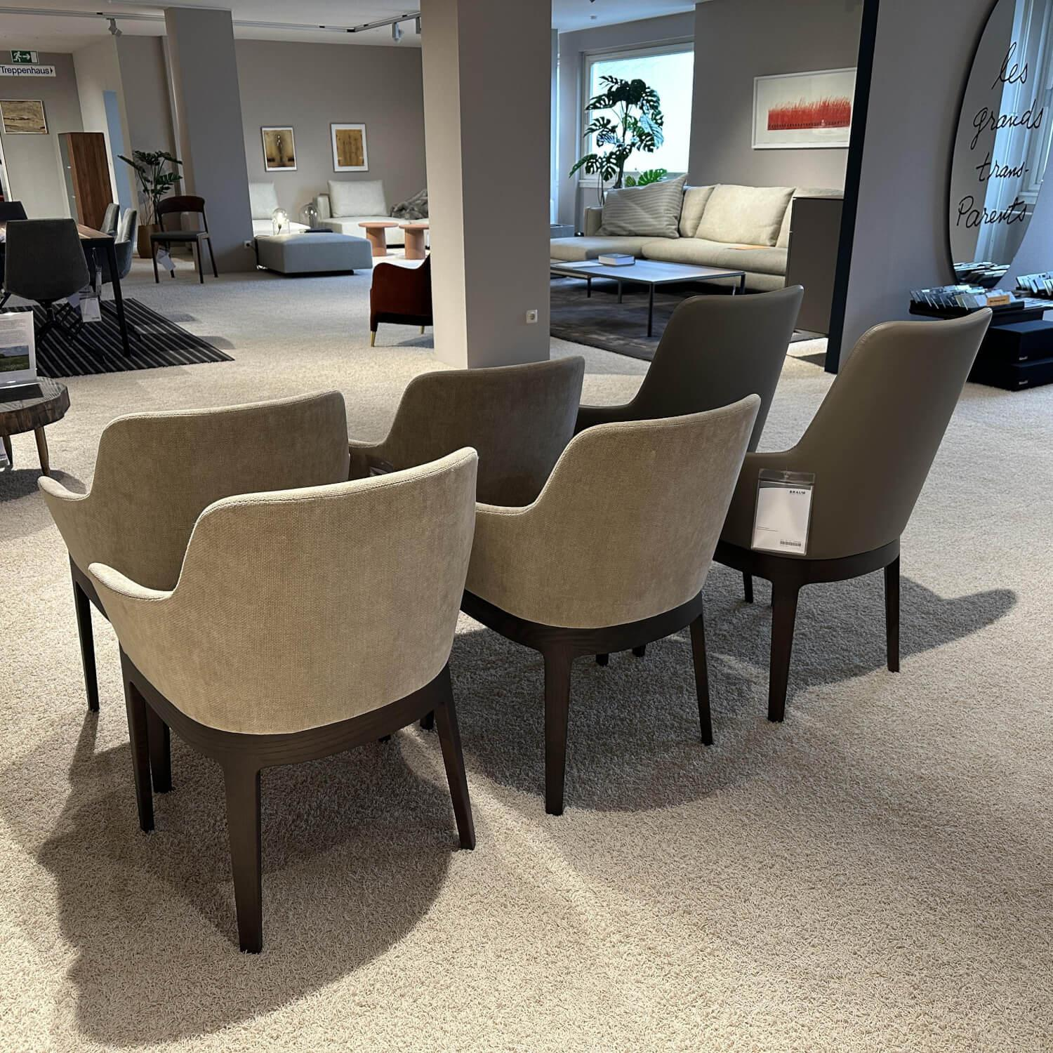 Molteni & C - 6er Set Stuhl Chelsea Stoff WF322 Wien Grau Und Leder L209 Extra Grau Beige Füße Eukalyptus Schwarz - 2