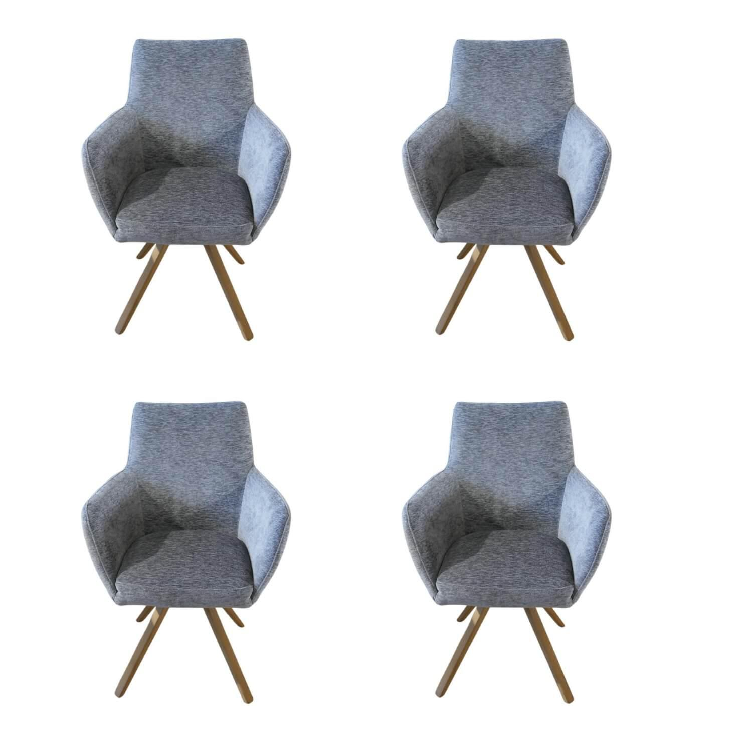 Natura - 4er-Set Schalenstuhl Nashville Stoff Wing Pump Grau Holz Eiche Geölt - 1