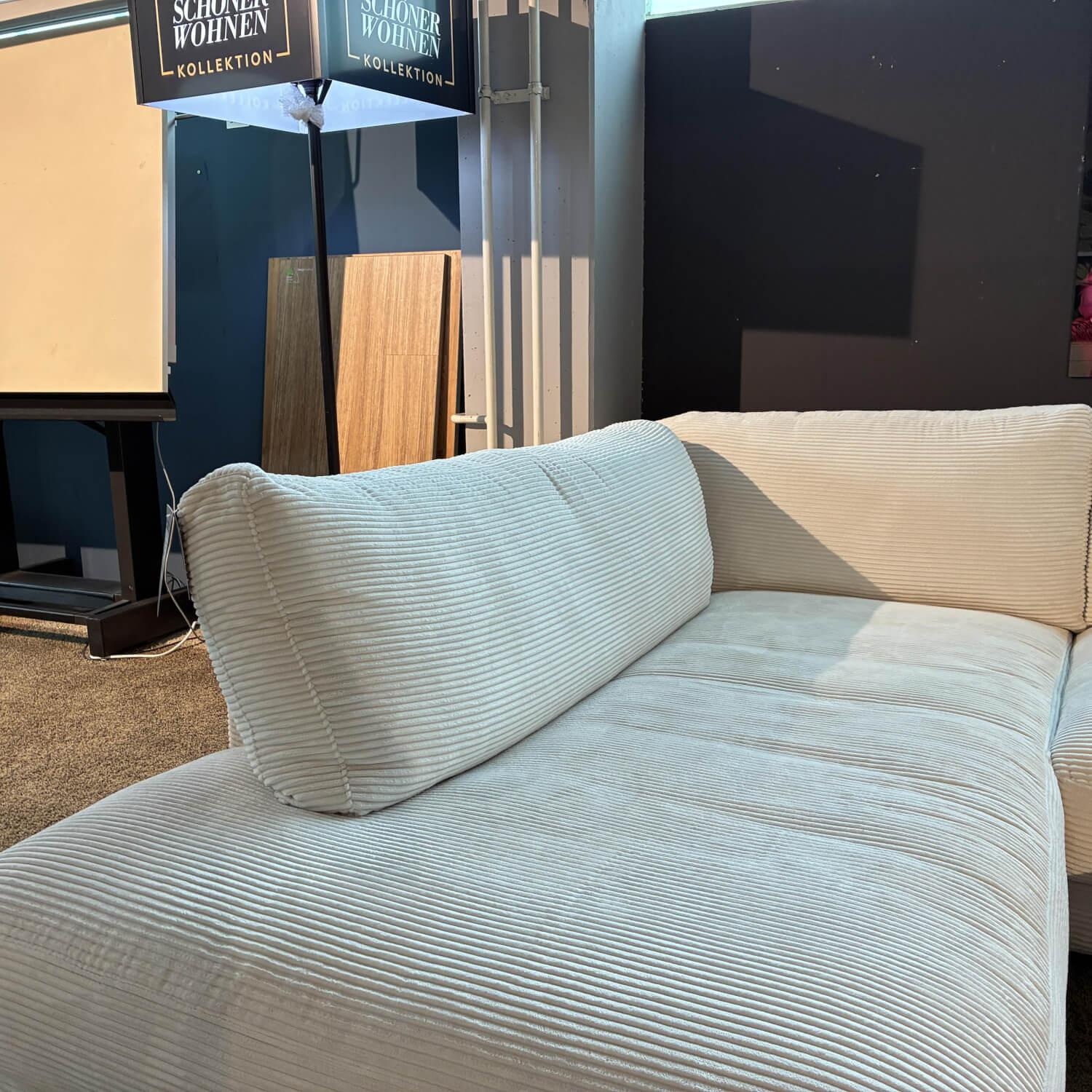 Schöner Wohnen-Kollektion - Ecksofa Garbo Stoff 6 Cord Snow Weiß Inklusive Longchair - 5