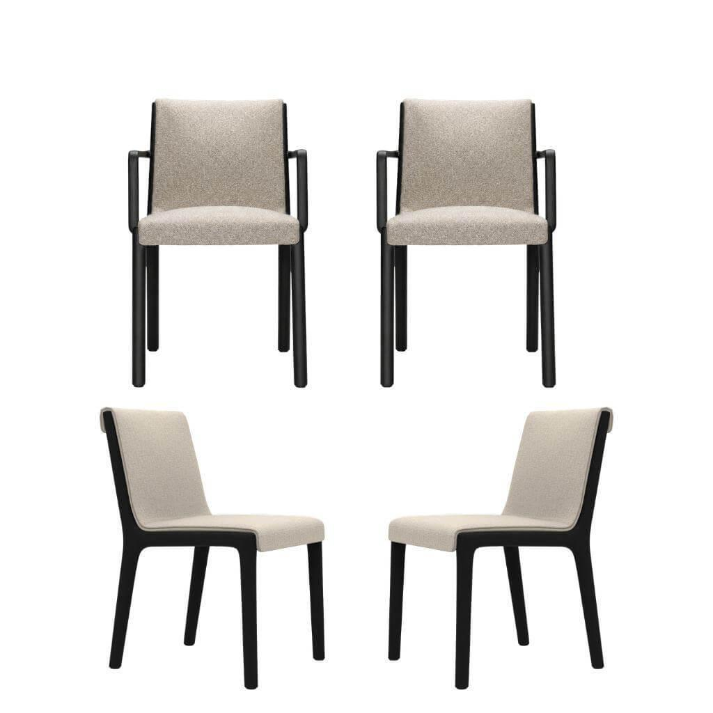 Molteni & C - 4er-Set Stühle Janet Stoff Wiliam WI213 Baumwollweiß Creme Gestell Holz Eiche Schwarz Gebeizt 2x Mit Armlehne 2x Ohne Armlehne - 1