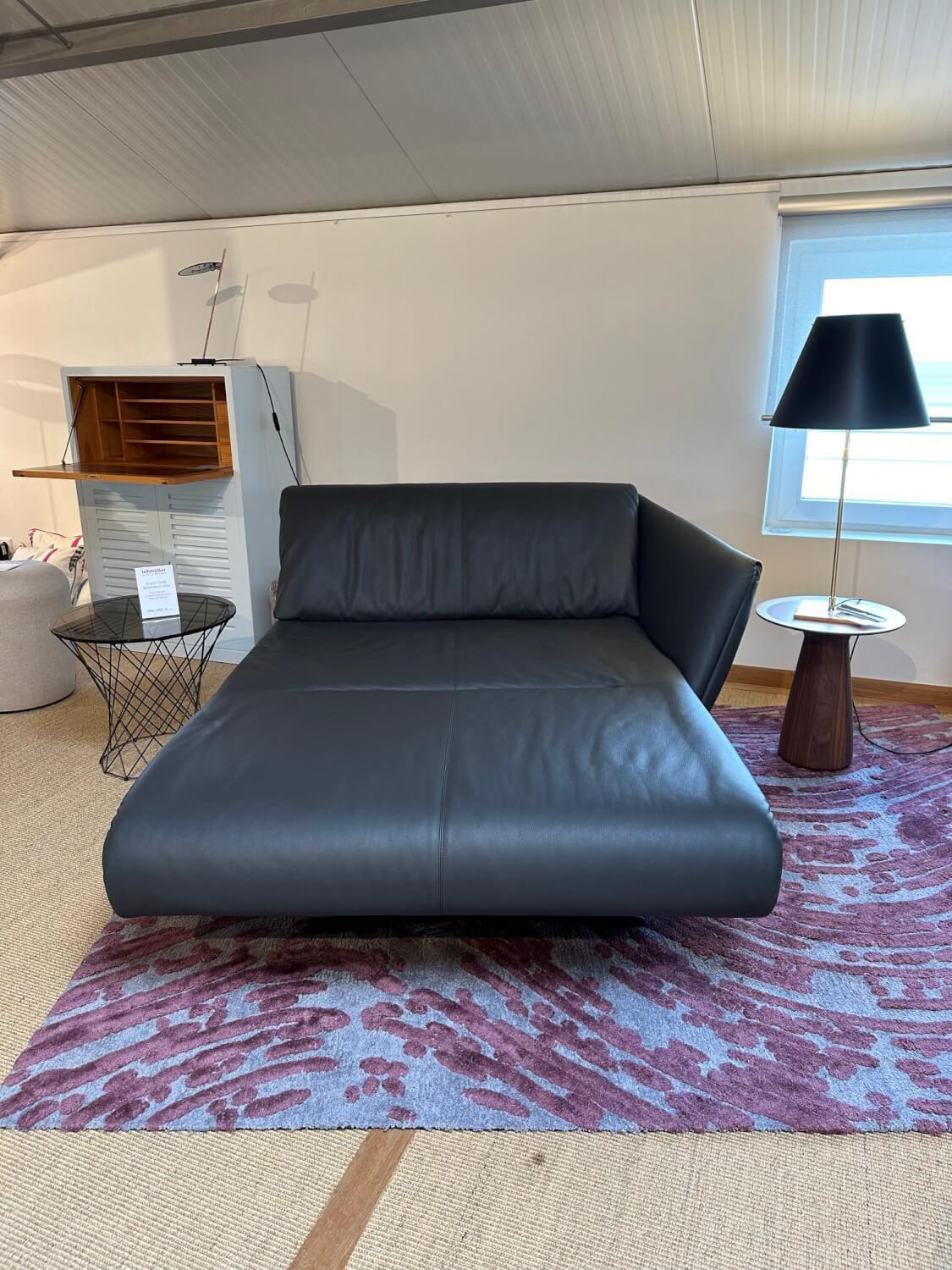 Walter Knoll - Recamiere Bundle 630-15 Leder Chasmere 1341 Slate Schwarz Füße Matt Schwarz Ohne Dekokissen Und Decke - 2